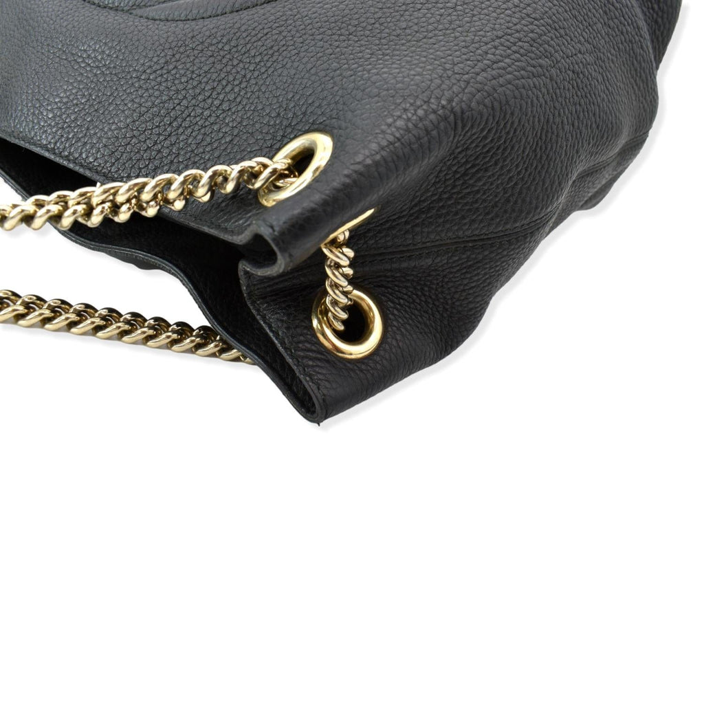 GUCCI Soho Pebbled Leather Chain Shoulder Bag Black 308982