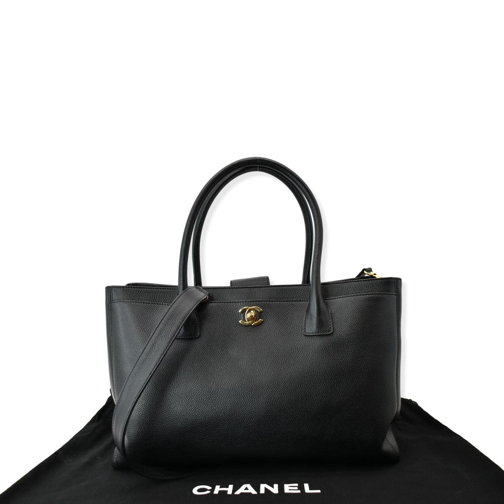 Chanel Cerf Executive Leather Shopper Tote Bag Black