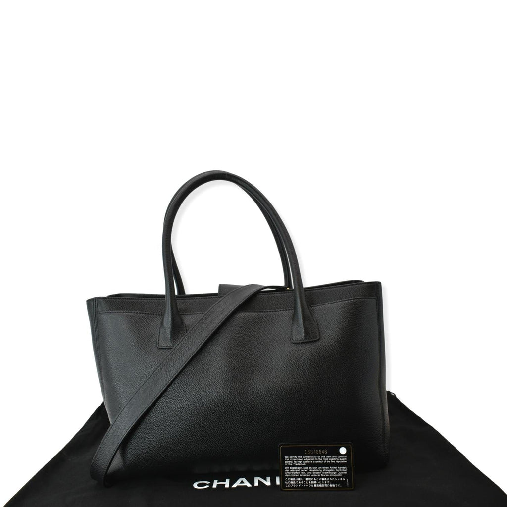 Chanel Cerf Executive Leather Shopper Tote Bag Black