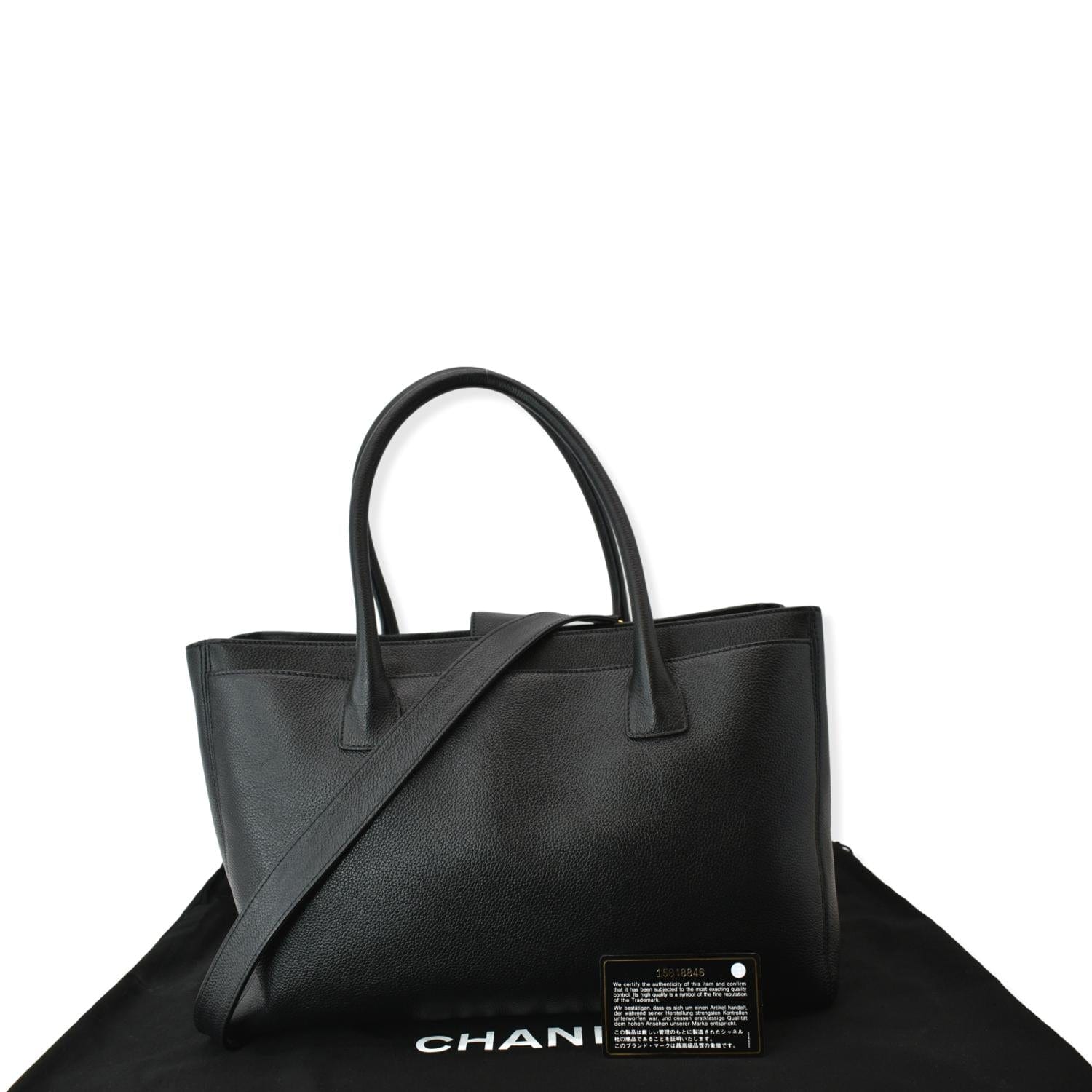 Chanel Cerf Executive Leather Shopper Tote Bag Black