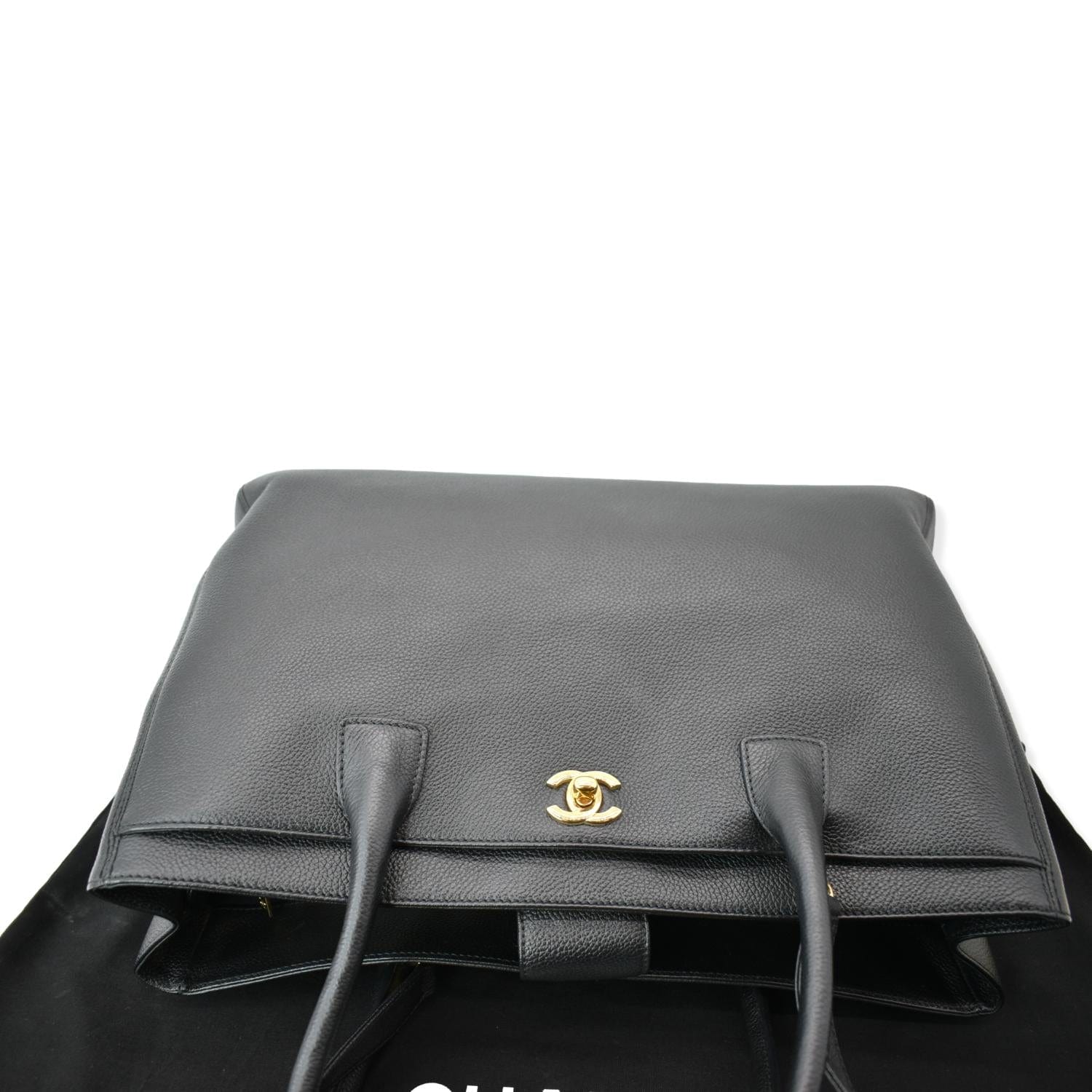 Chanel Cerf Executive Leather Shopper Tote Bag Black