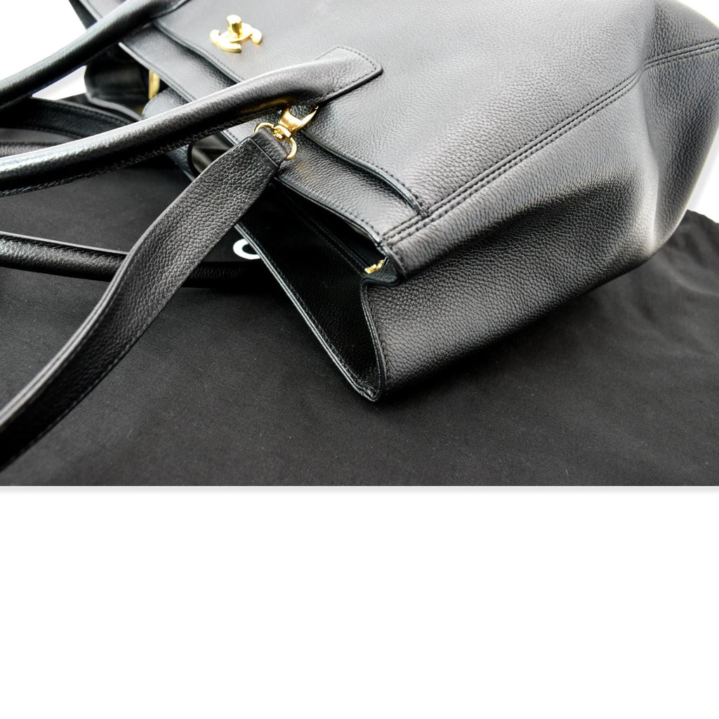Chanel Cerf Executive Leather Shopper Tote Bag Black