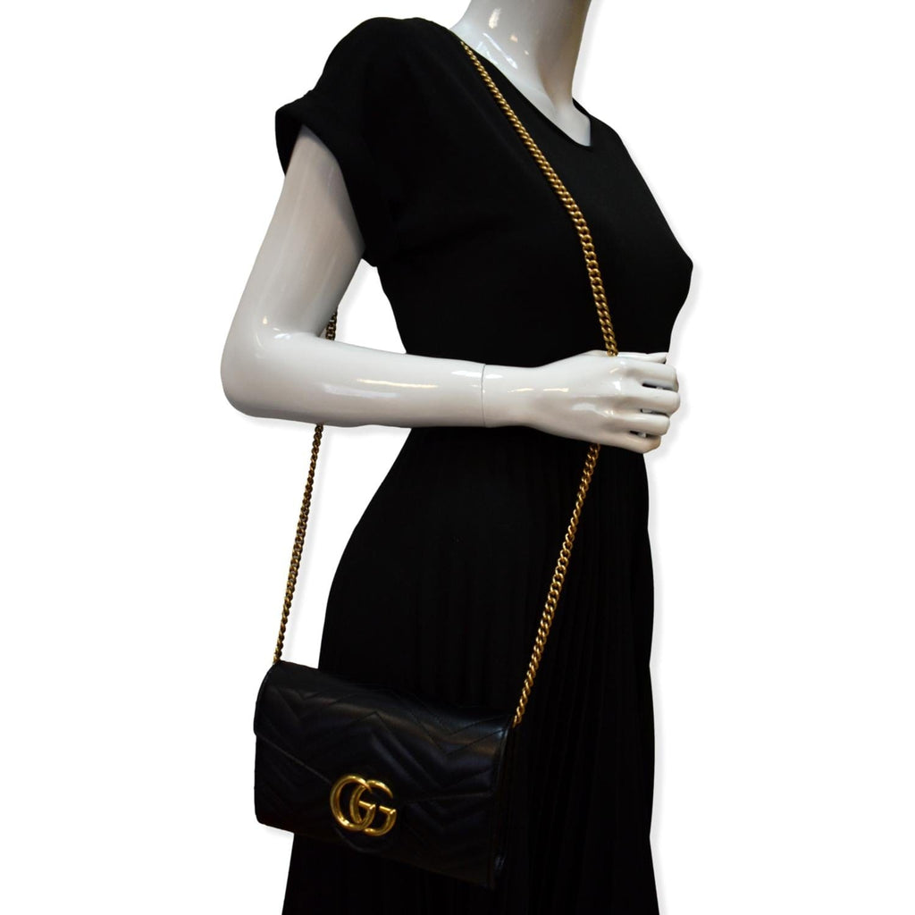 GUCCI Gucci Marmont Mini Matelasse Leather Crossbody Bag Black 474575