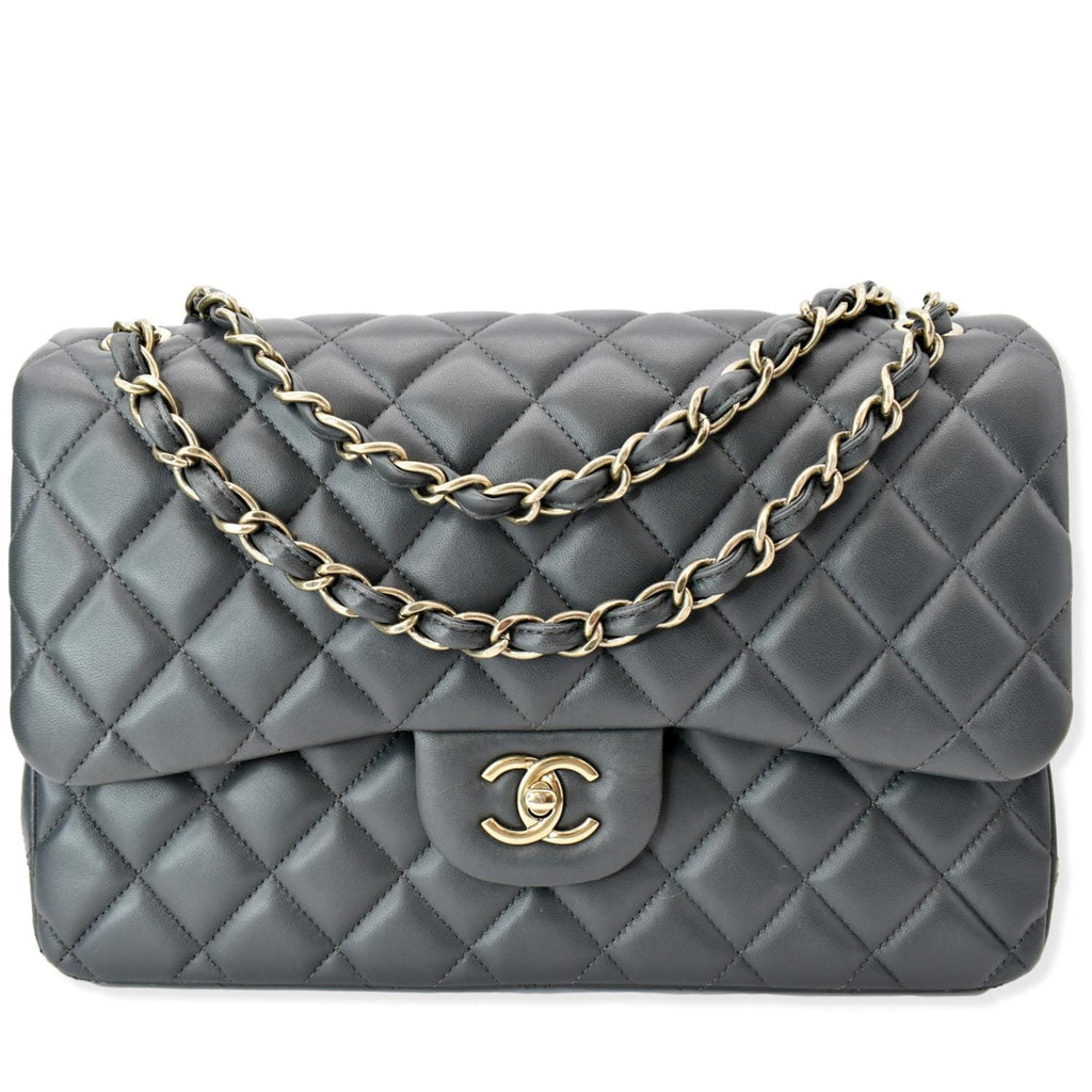 Chanel Classic Jumbo Double Flap  Leather Shoulder Bag Dark Gray