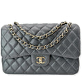 Chanel Classic Jumbo Double Flap  Leather Shoulder Bag Dark Gray