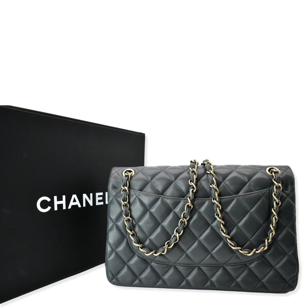 Chanel Classic Jumbo Double Flap  Leather Shoulder Bag Dark Gray