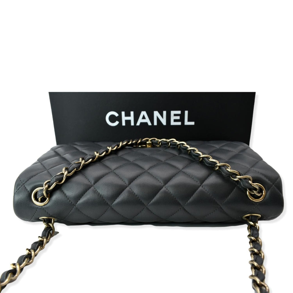 Chanel Classic Jumbo Double Flap  Leather Shoulder Bag Dark Gray