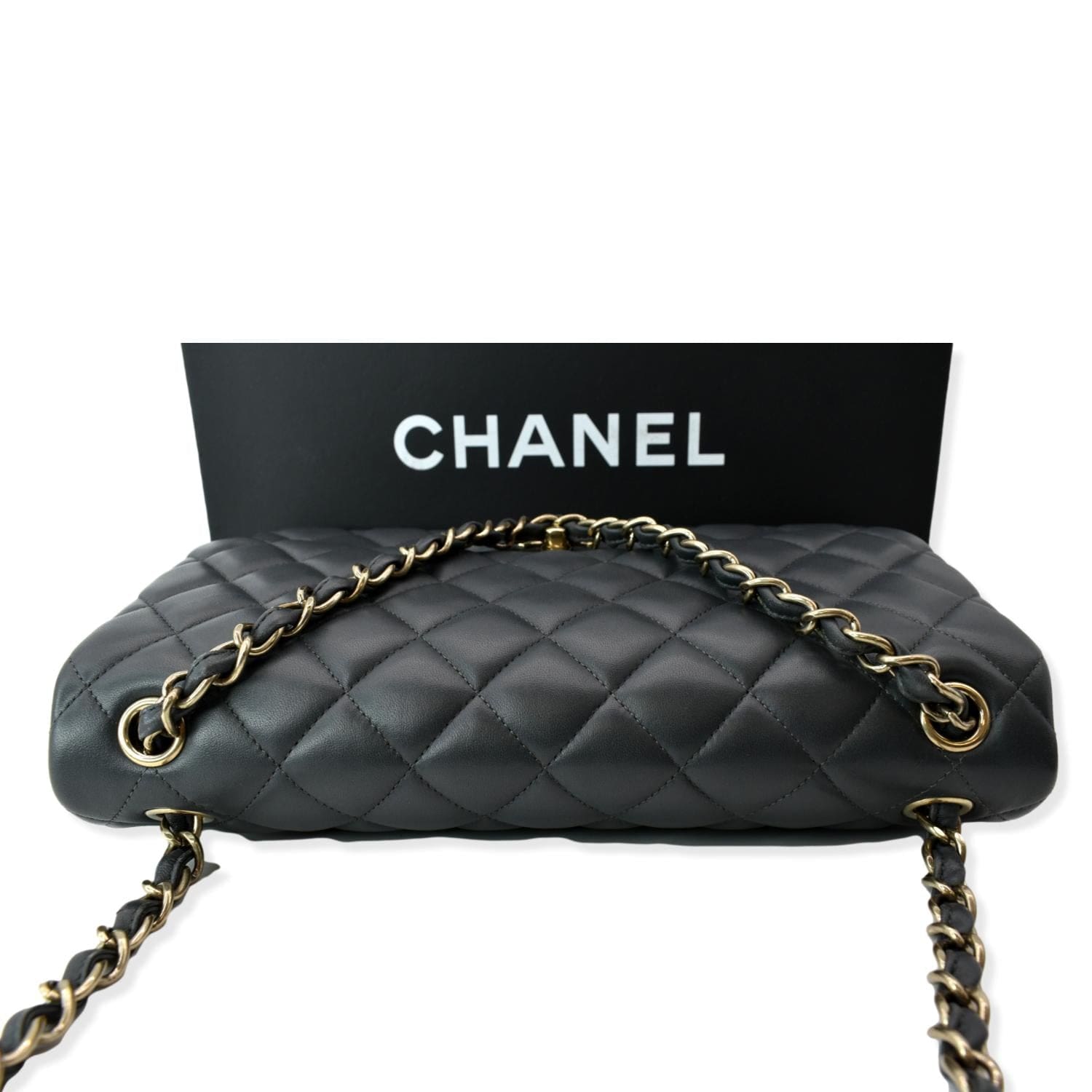 Chanel Classic Jumbo Double Flap  Leather Shoulder Bag Dark Gray