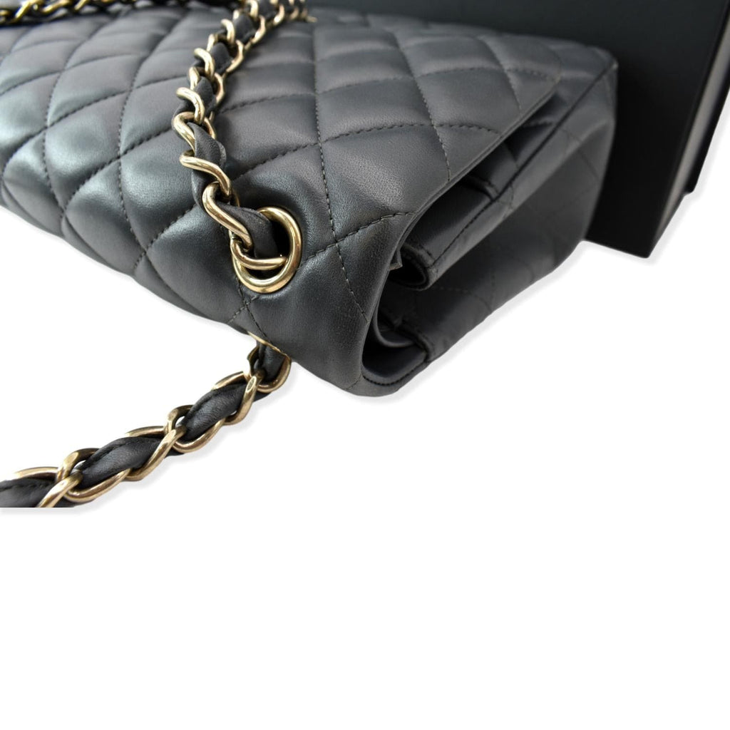 Chanel Classic Jumbo Double Flap  Leather Shoulder Bag Dark Gray
