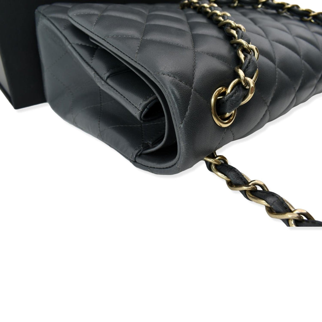 Chanel Classic Jumbo Double Flap  Leather Shoulder Bag Dark Gray