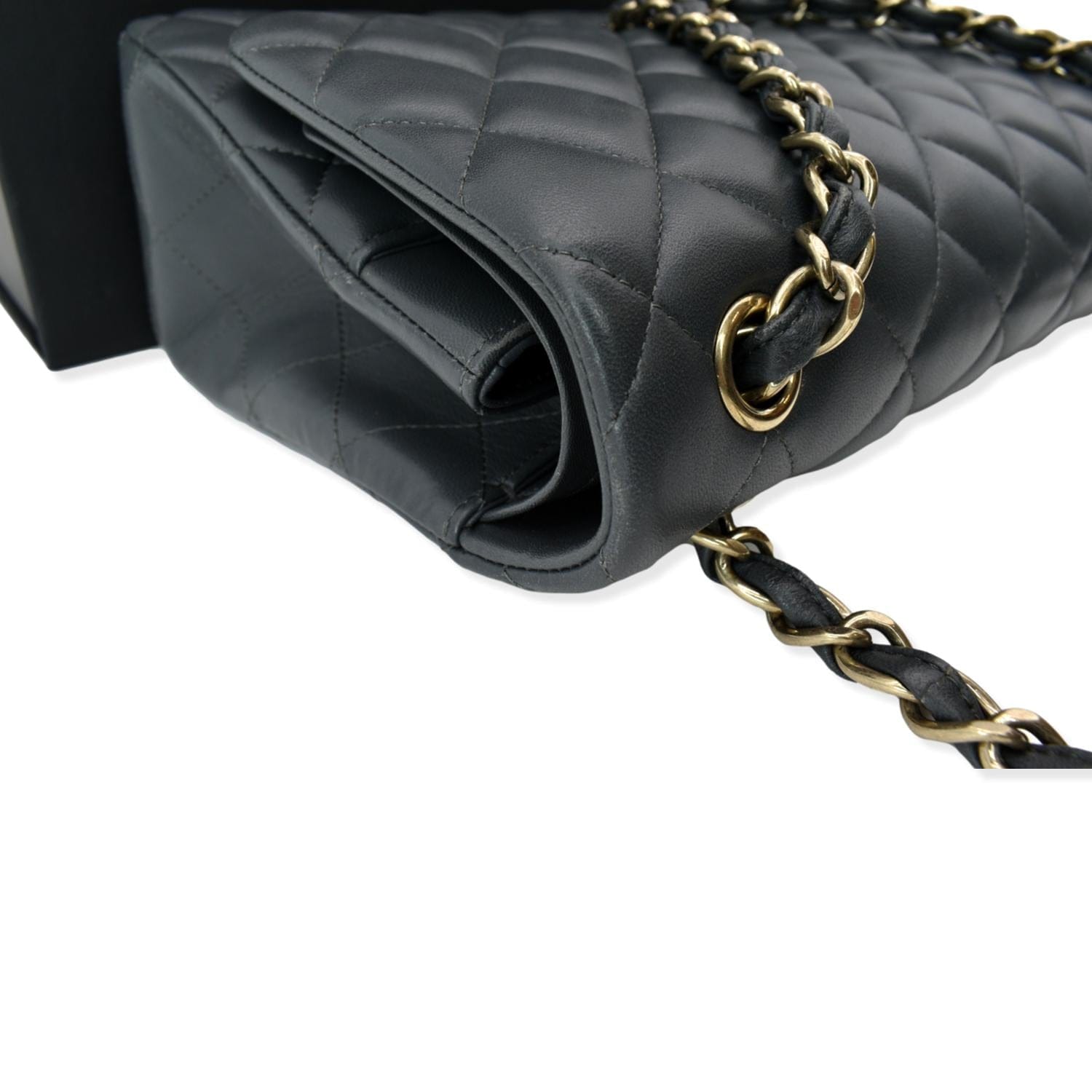Chanel Classic Jumbo Double Flap  Leather Shoulder Bag Dark Gray