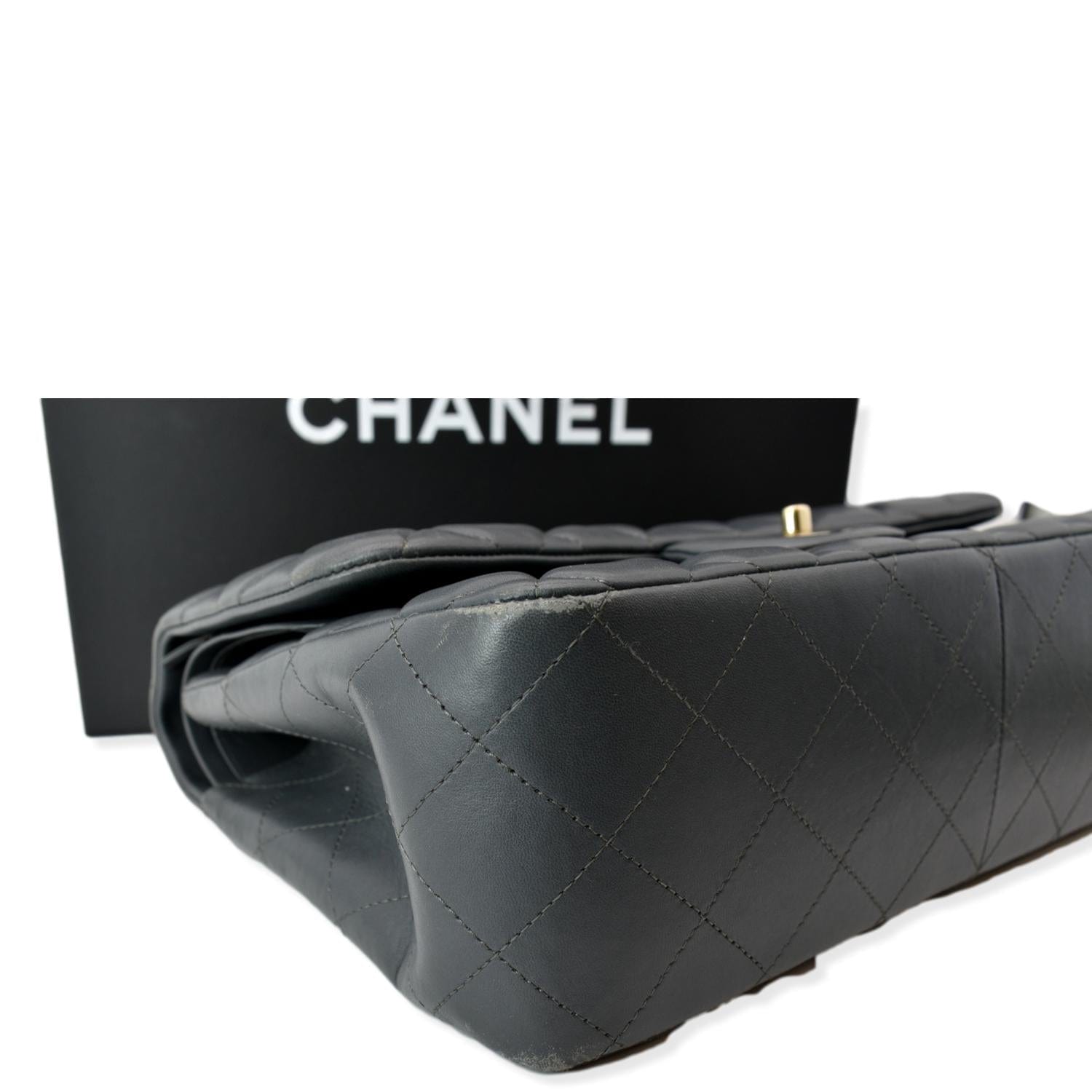 Chanel Classic Jumbo Double Flap  Leather Shoulder Bag Dark Gray
