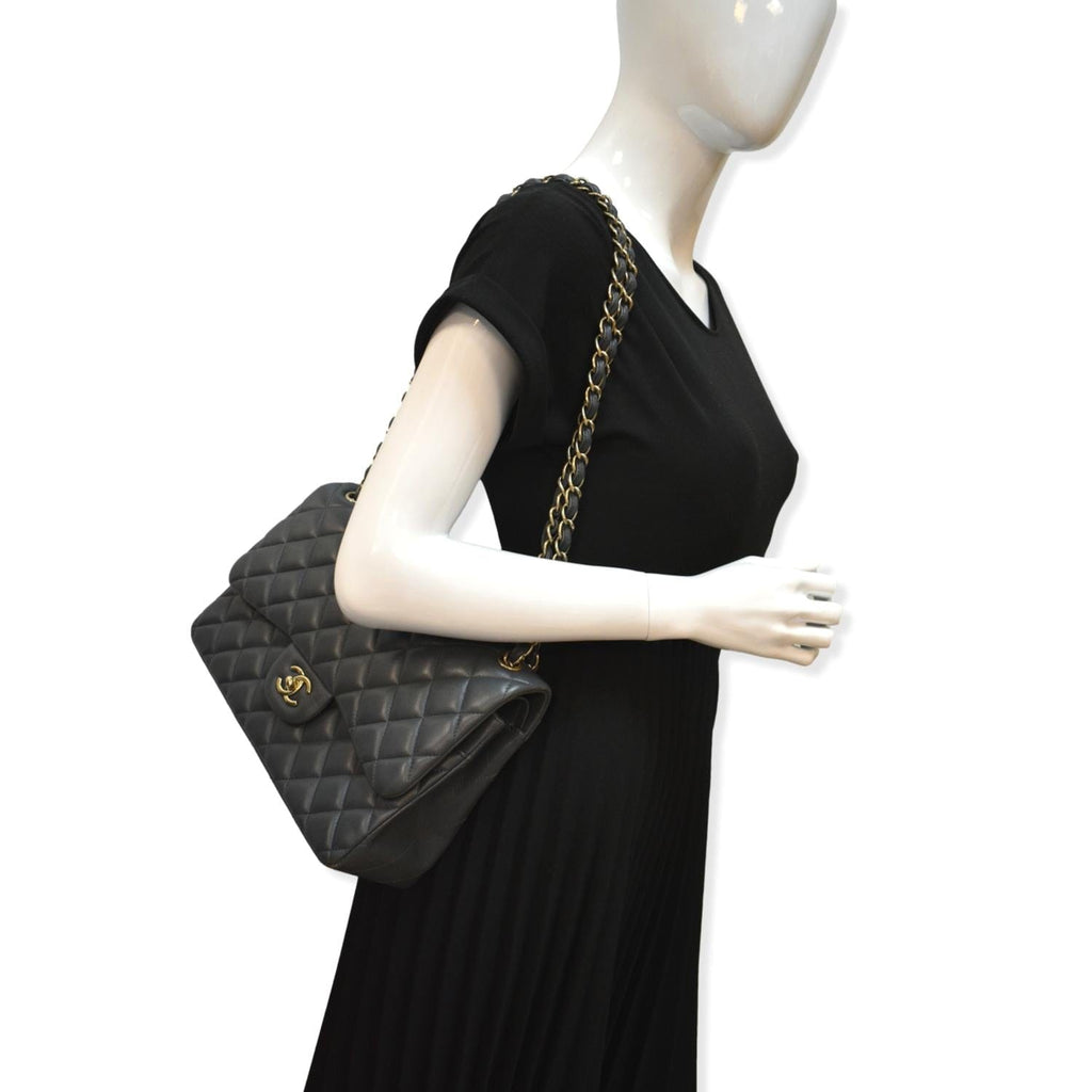 Chanel Classic Jumbo Double Flap  Leather Shoulder Bag Dark Gray