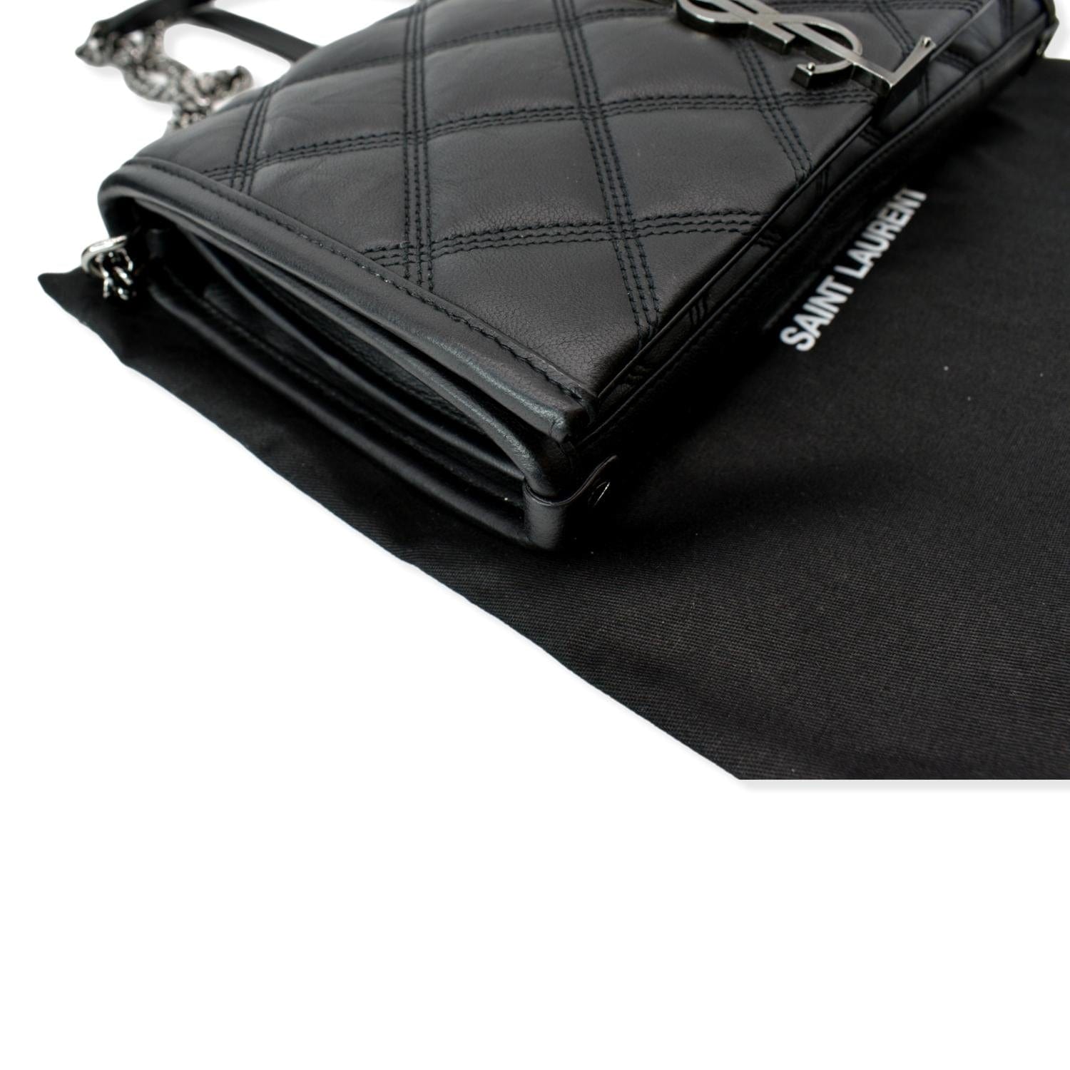 YVES SAINT LAURENT Becky Quilted Leather Crossbody Chain Bag Black