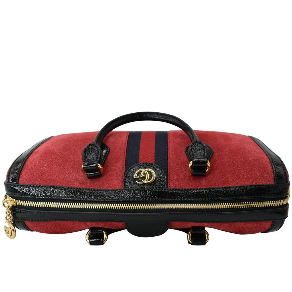GUCCI Ophidia Medium Suede Top Handle Boston Bag Red 524532