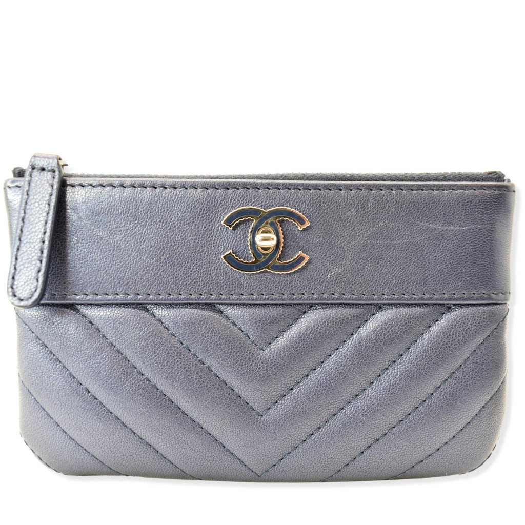 Chanel Small  Mademoiselle Leather Cosmetic Case Blue