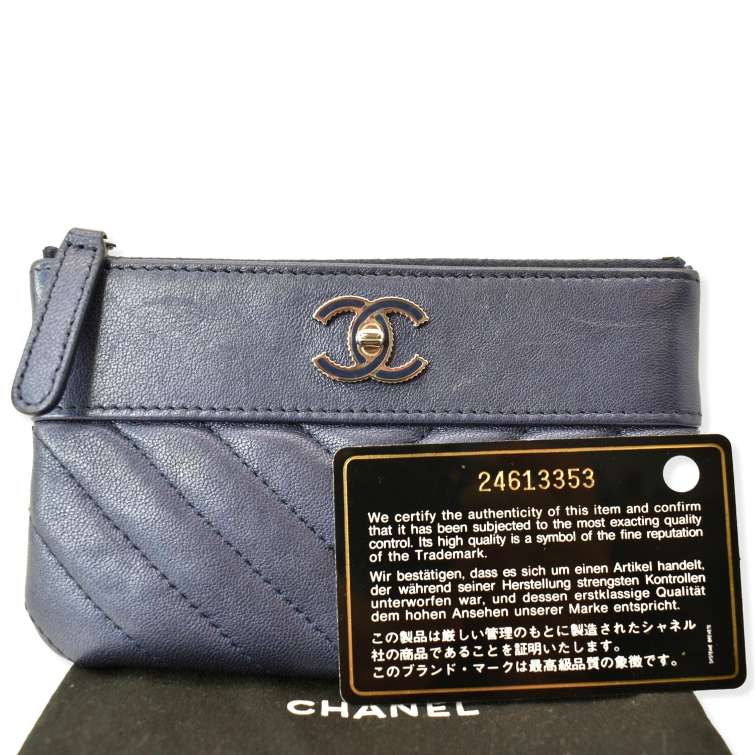 Chanel Small  Mademoiselle Leather Cosmetic Case Blue