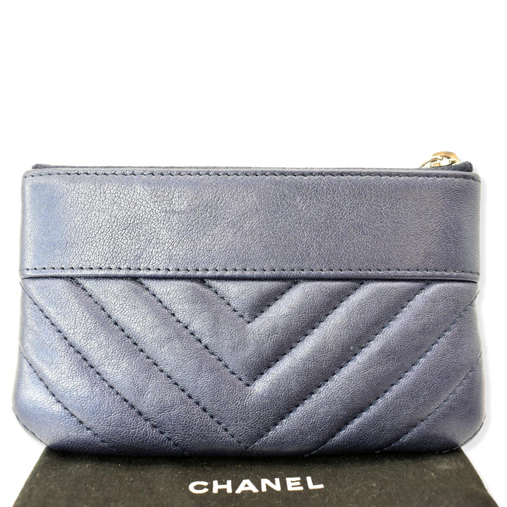 Chanel Small  Mademoiselle Leather Cosmetic Case Blue