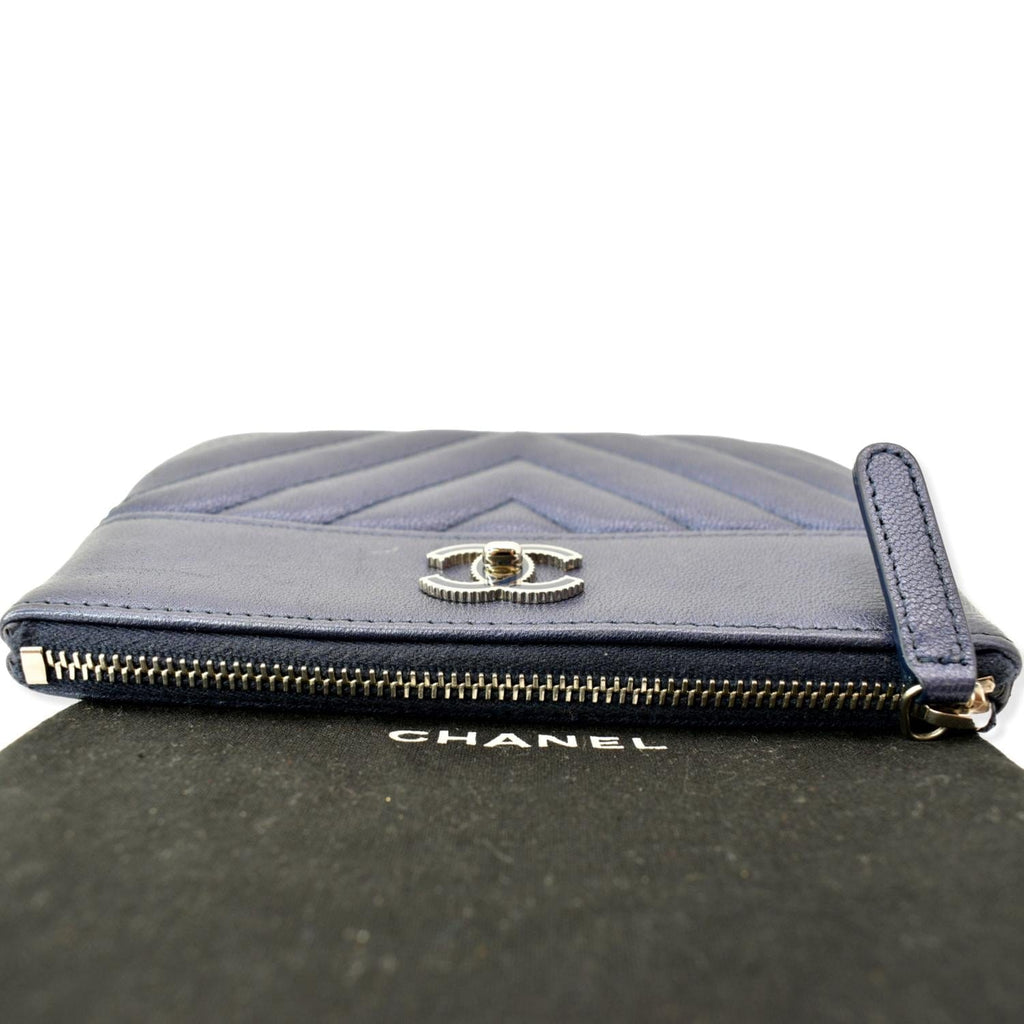 Chanel Small  Mademoiselle Leather Cosmetic Case Blue