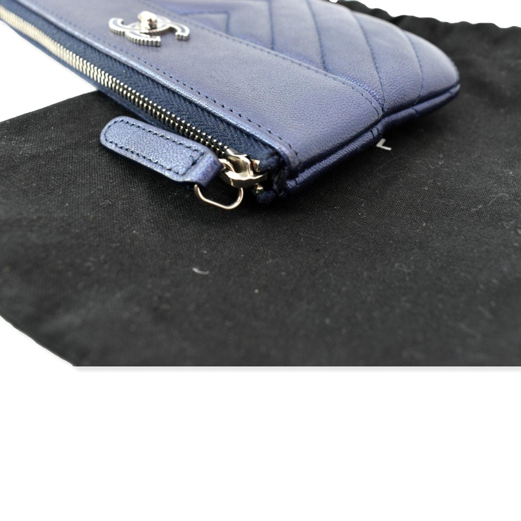 Chanel Small  Mademoiselle Leather Cosmetic Case Blue