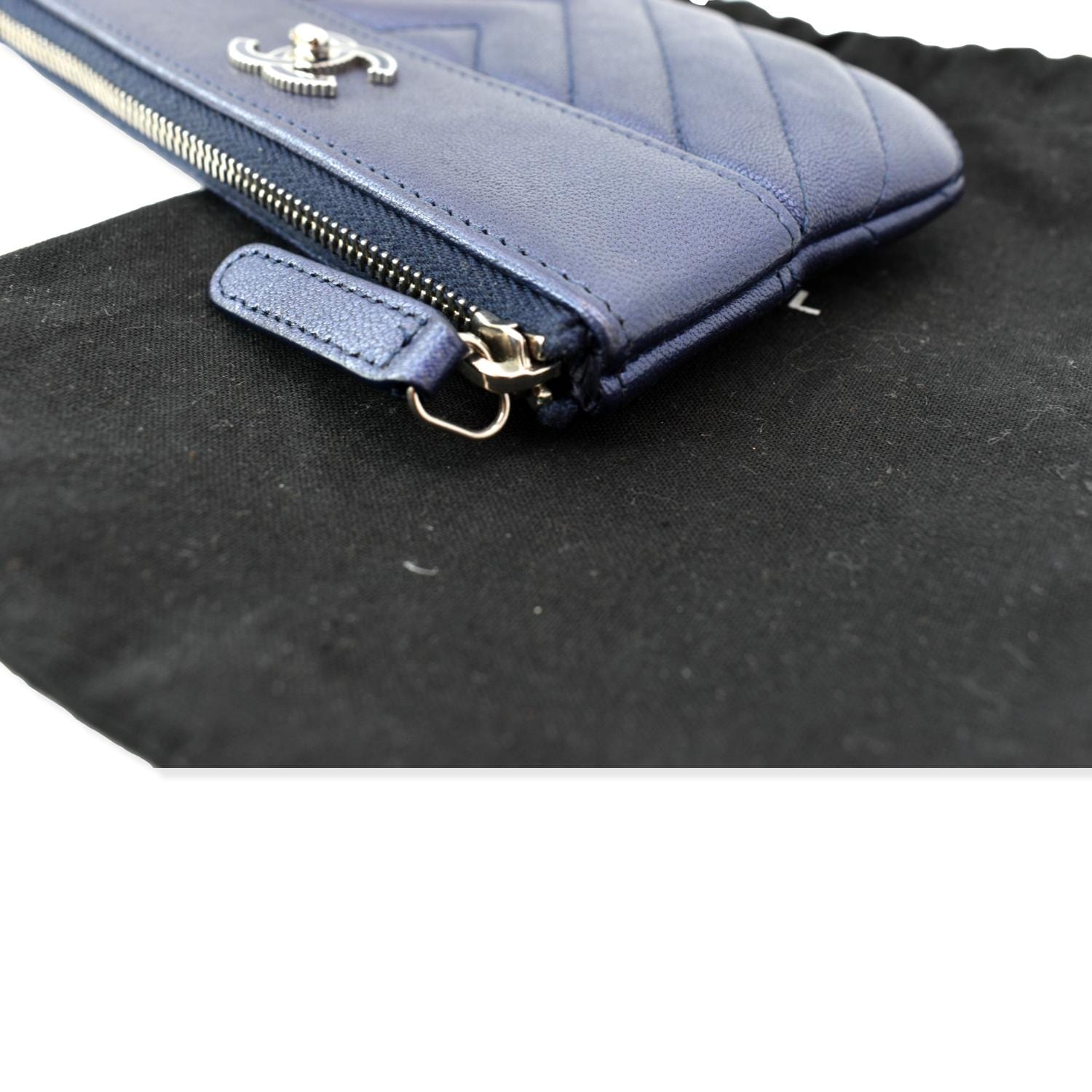 Chanel Small  Mademoiselle Leather Cosmetic Case Blue
