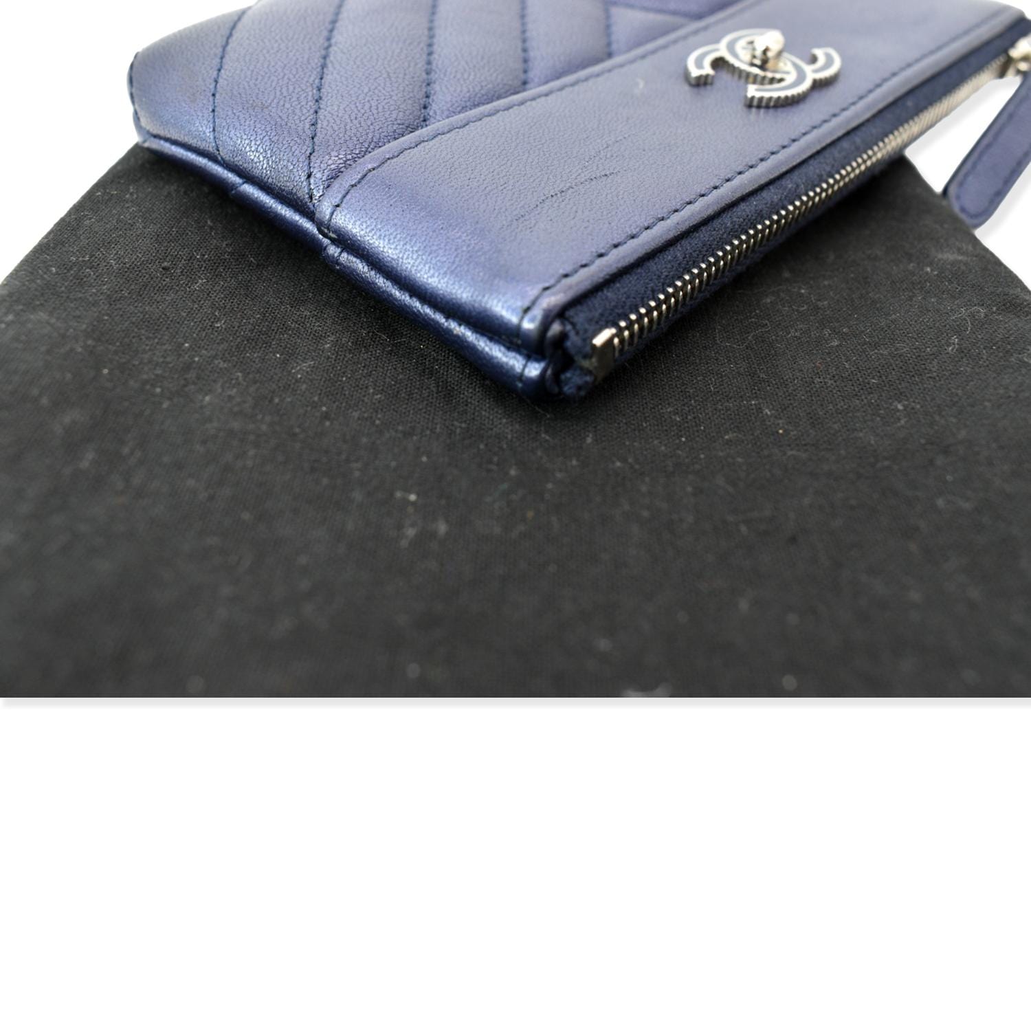 Chanel Small  Mademoiselle Leather Cosmetic Case Blue