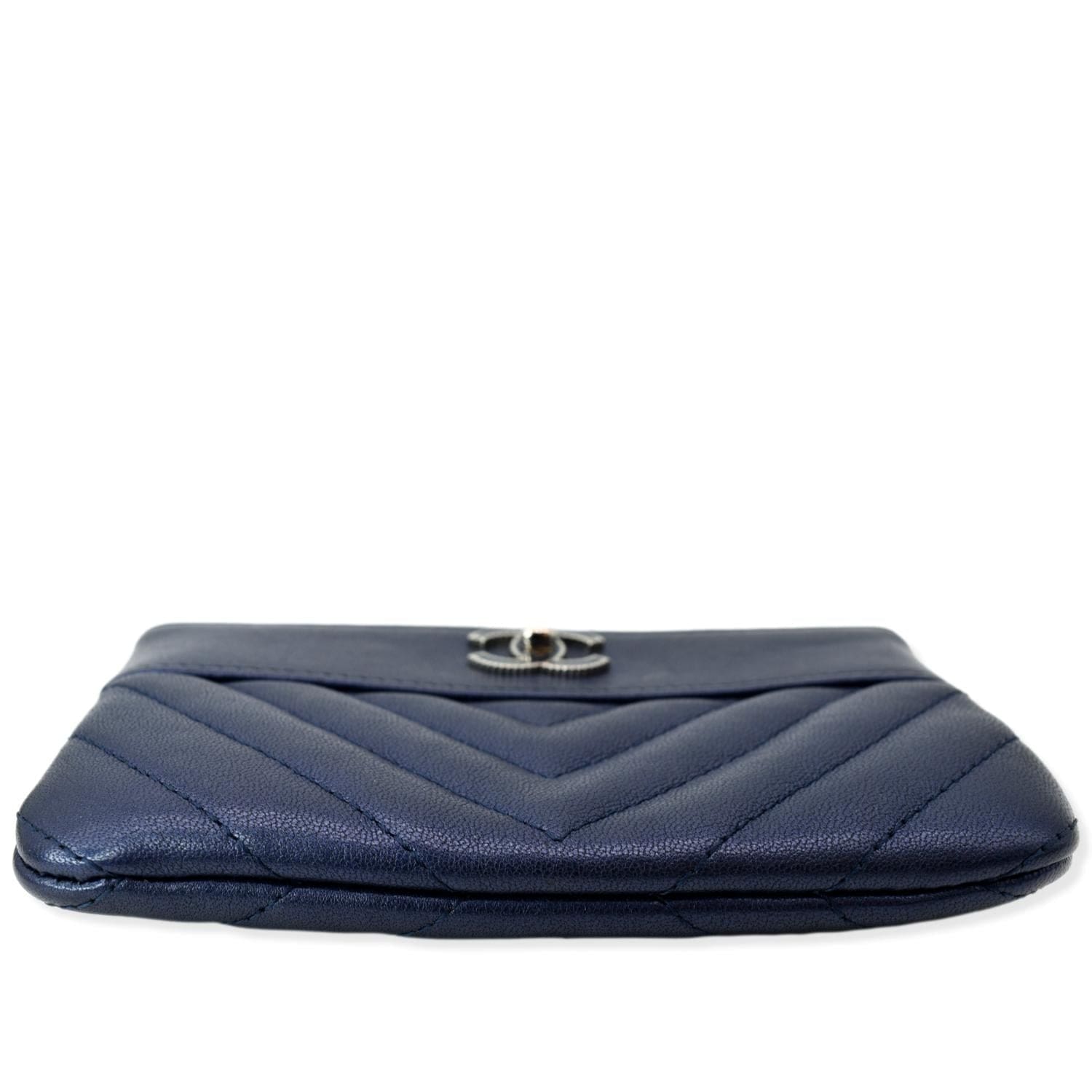 Chanel Small  Mademoiselle Leather Cosmetic Case Blue