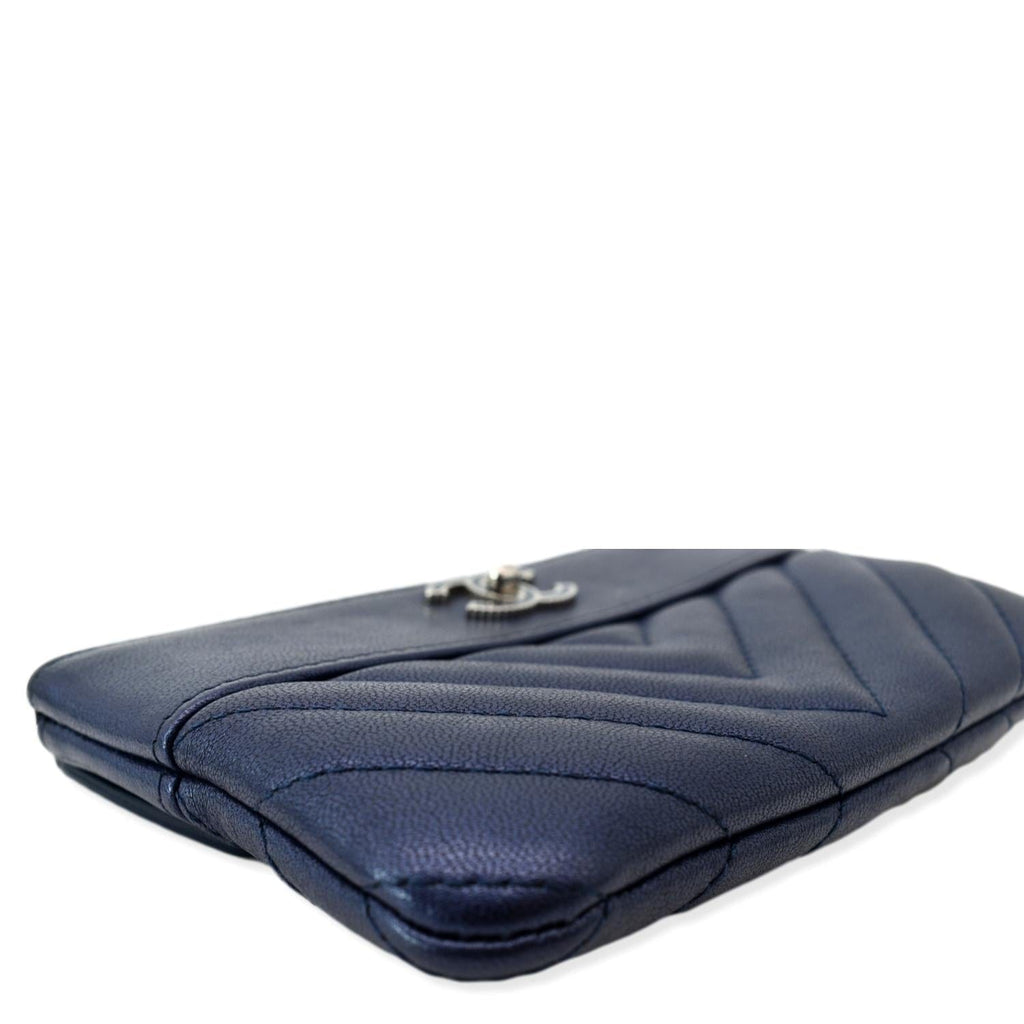 Chanel Small  Mademoiselle Leather Cosmetic Case Blue