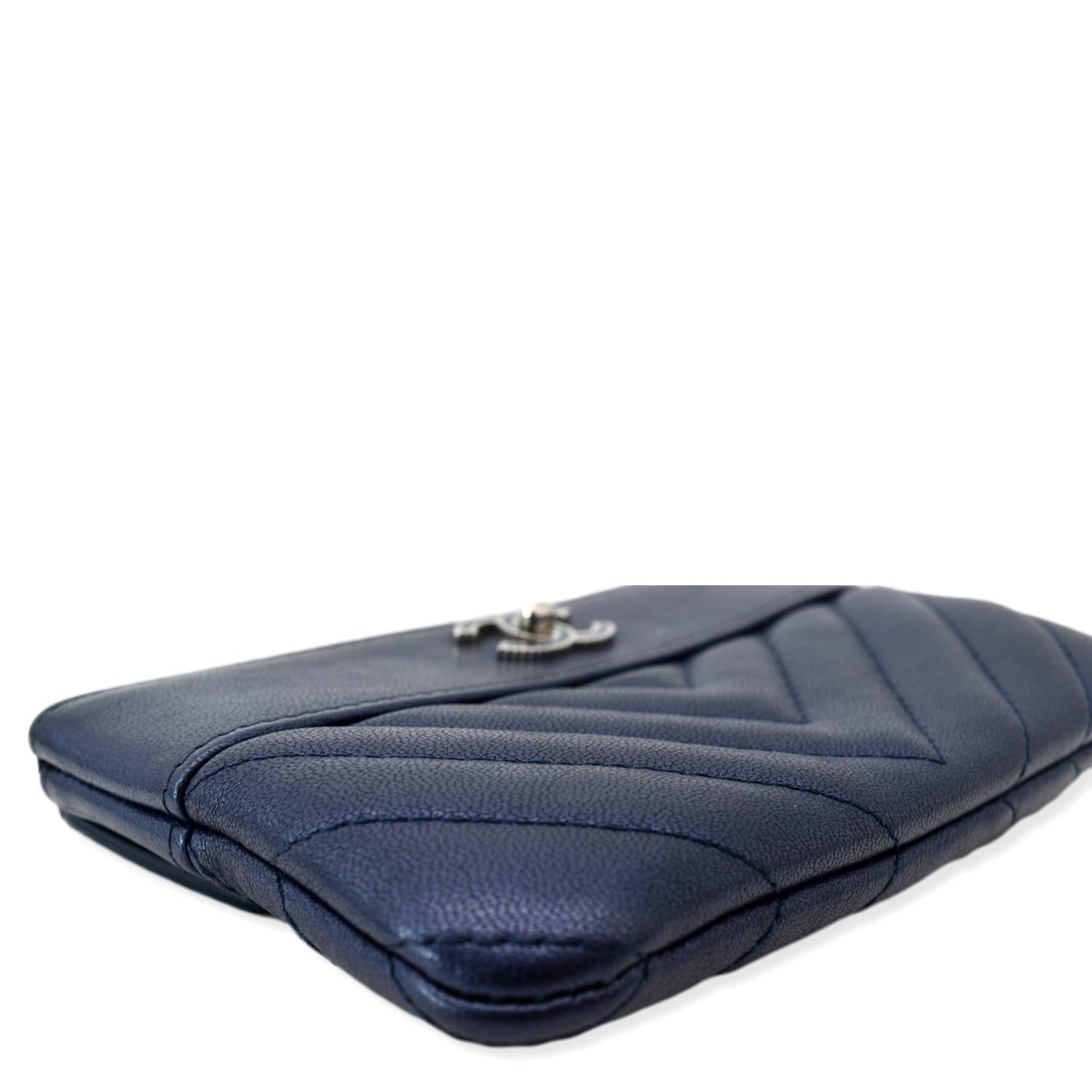 Chanel Small  Mademoiselle Leather Cosmetic Case Blue