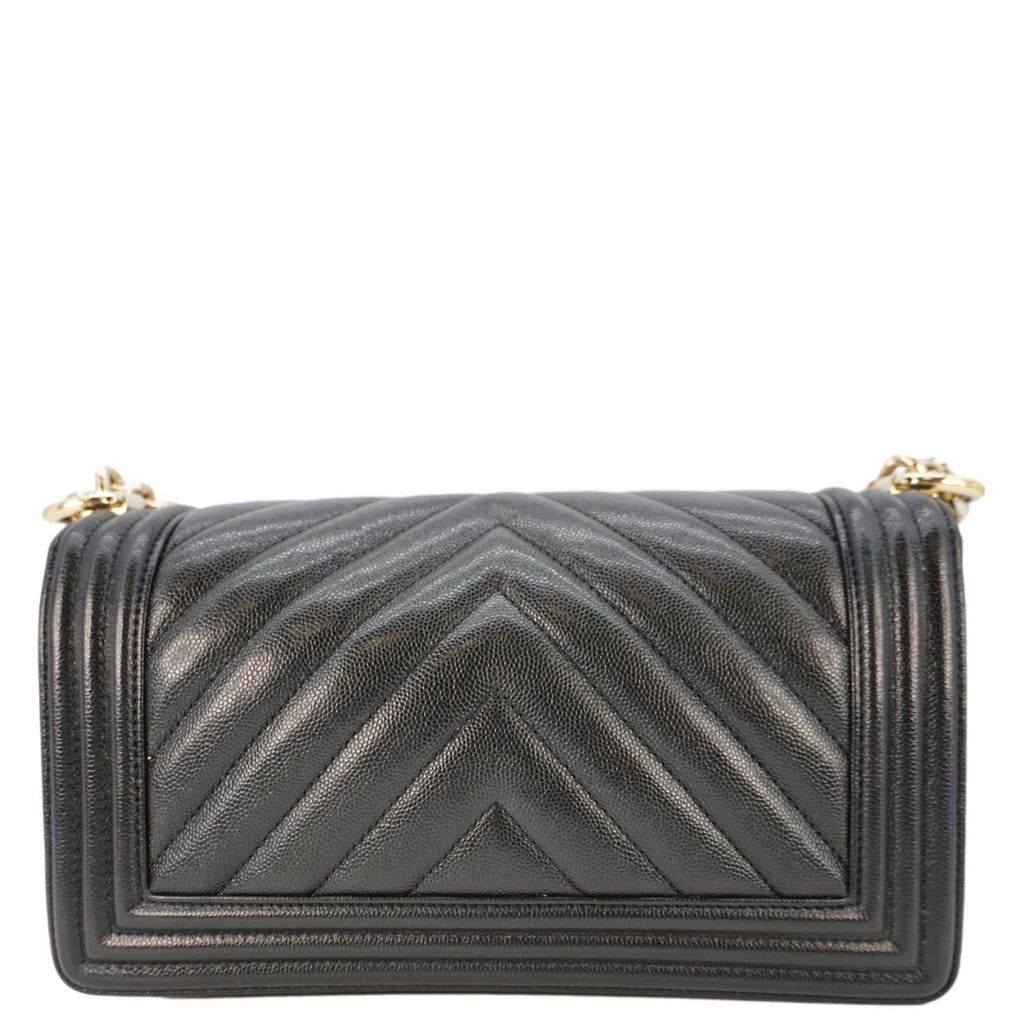 Chanel Boy Flap Chevron Leather Shoulder Bag Black