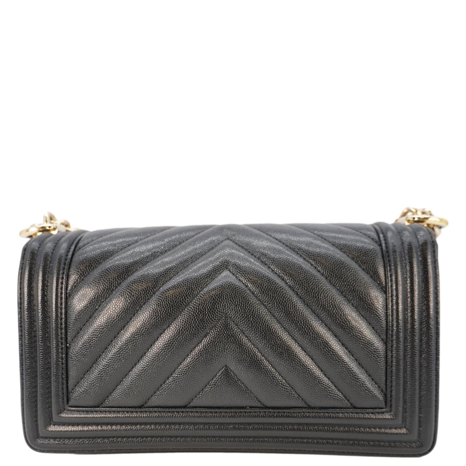 Chanel Boy Flap Chevron Leather Shoulder Bag Black