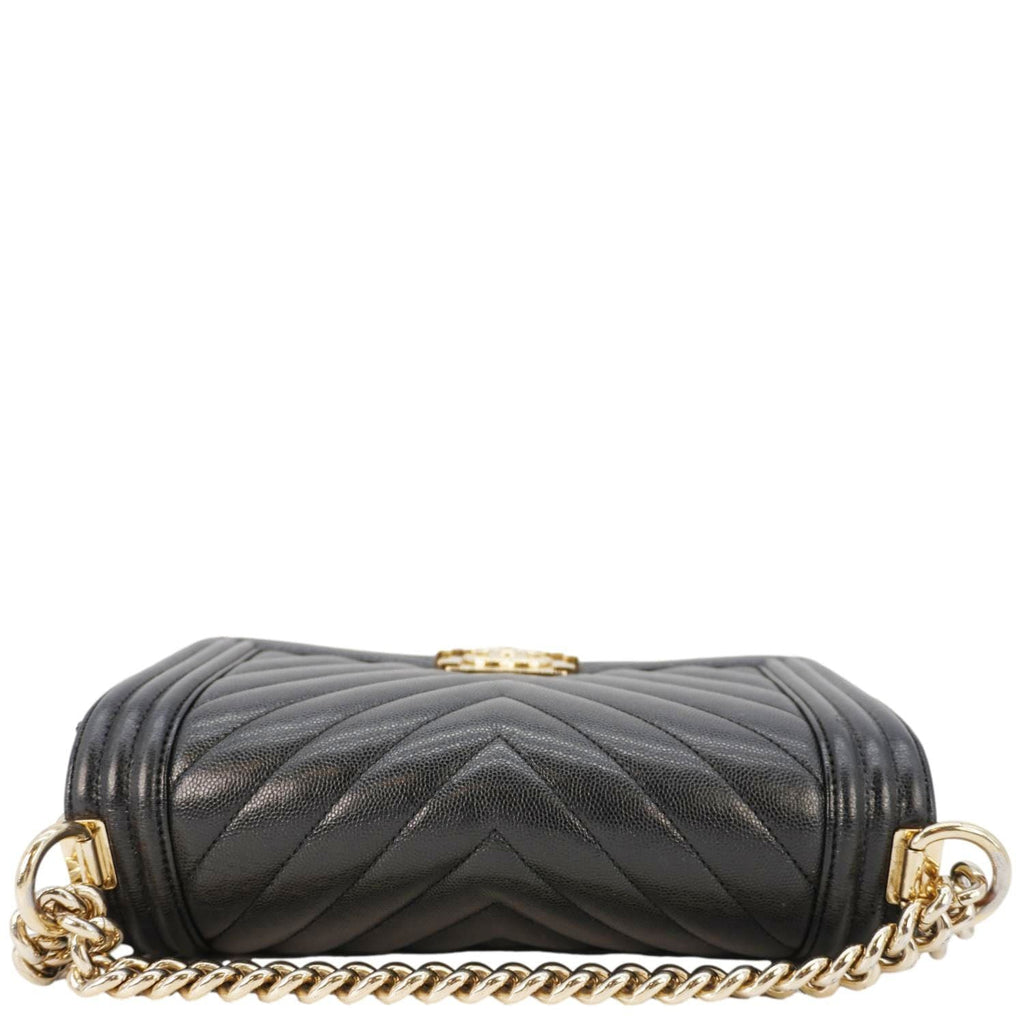 Chanel Boy Flap Chevron Leather Shoulder Bag Black