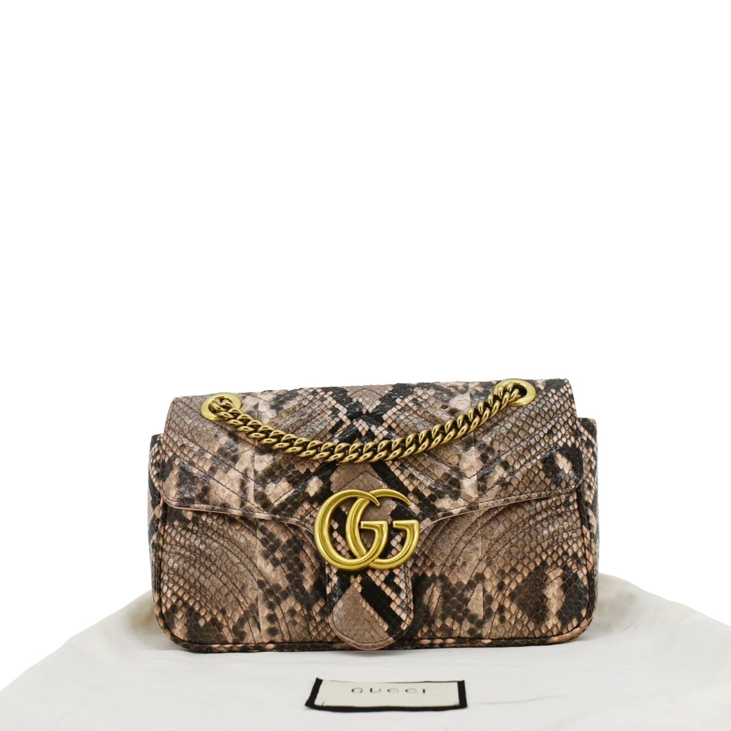 GUCCI Gucci Marmont Snake Print Leather Crossbody Bag Brown 443497