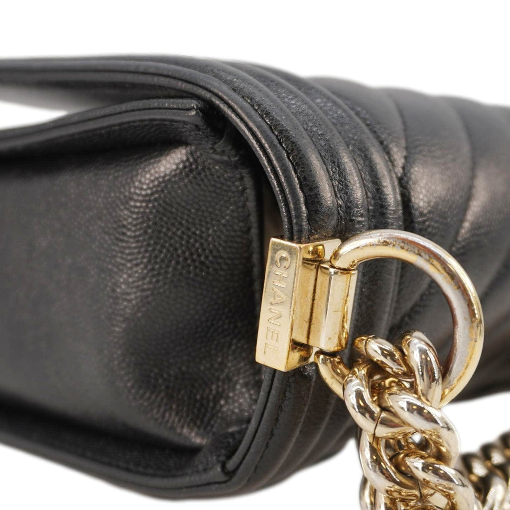 Chanel Boy Flap Chevron Leather Shoulder Bag Black