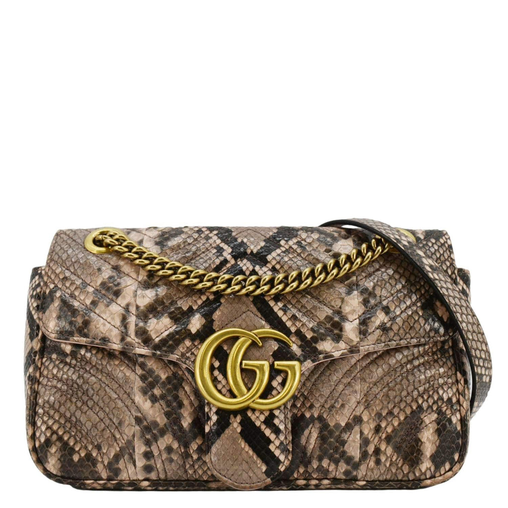 GUCCI Gucci Marmont Snake Print Leather Crossbody Bag Brown 443497
