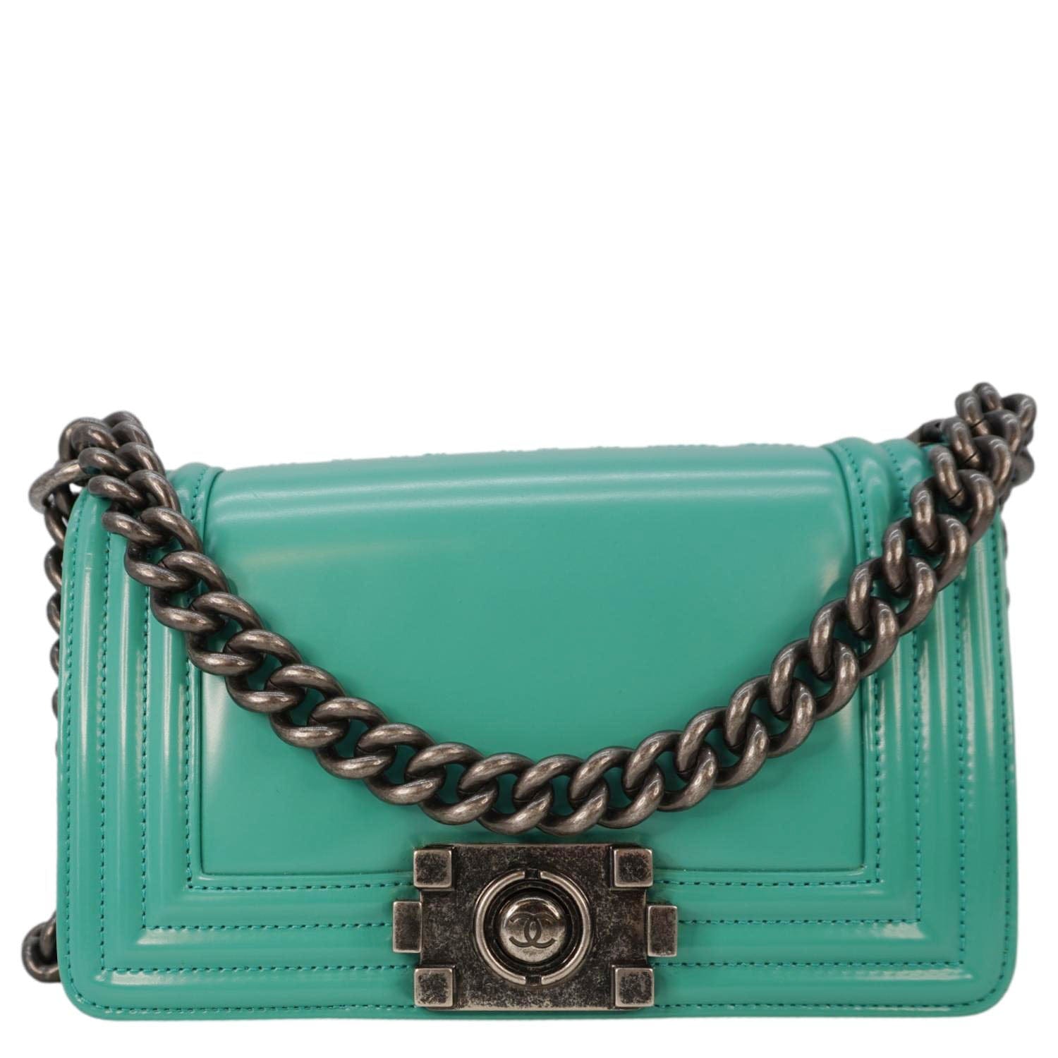 Chanel Boy Small Patent Leather Shoulder Bag Turquoise