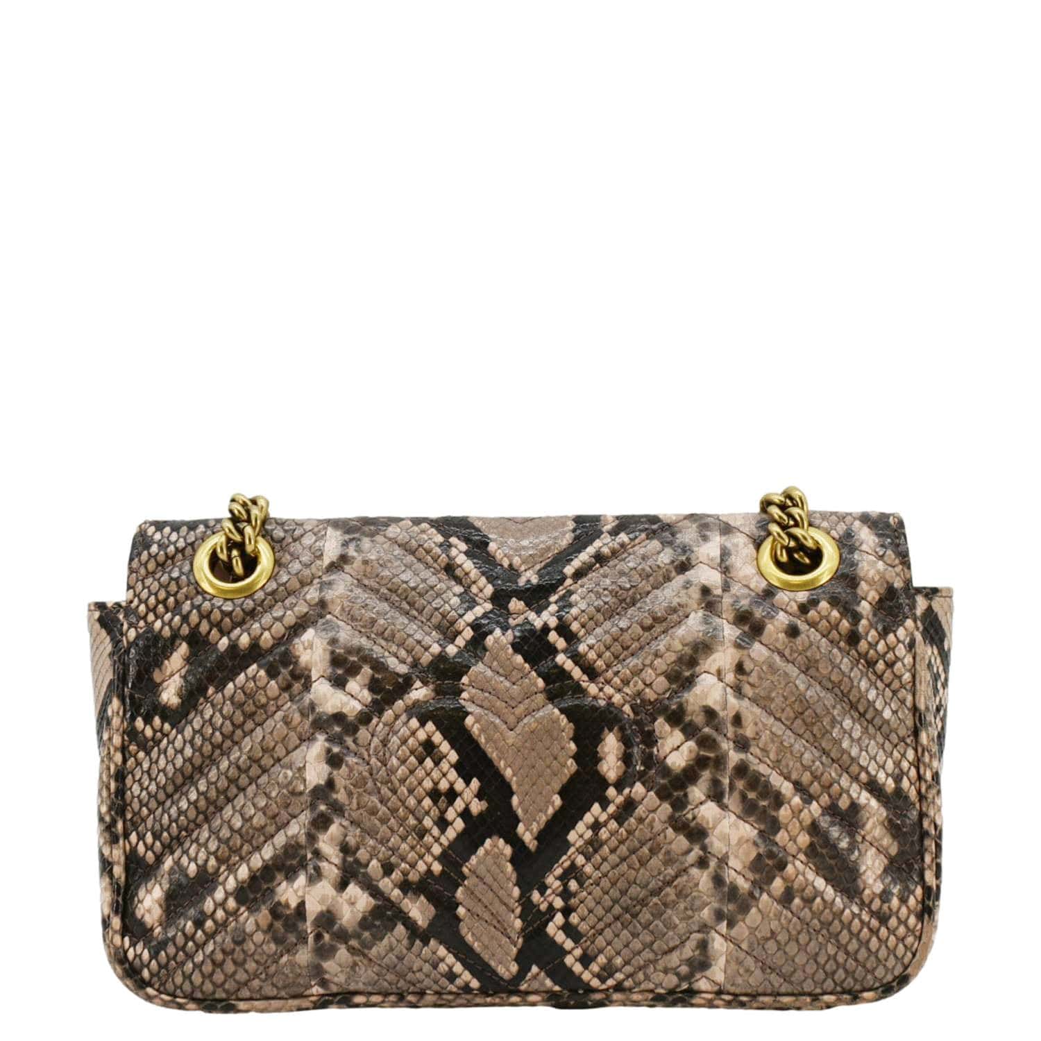 GUCCI Gucci Marmont Snake Print Leather Crossbody Bag Brown 443497
