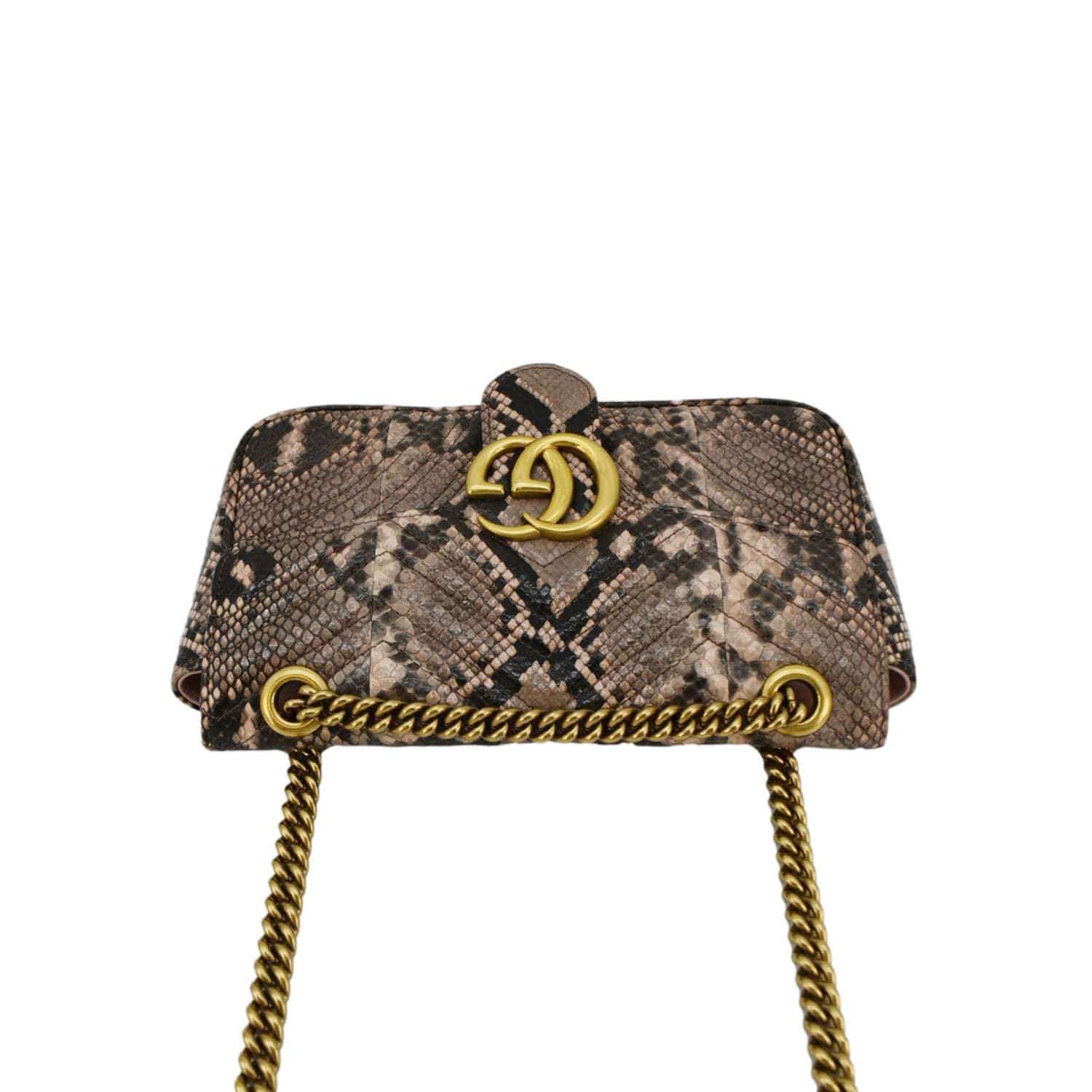 GUCCI Gucci Marmont Snake Print Leather Crossbody Bag Brown 443497