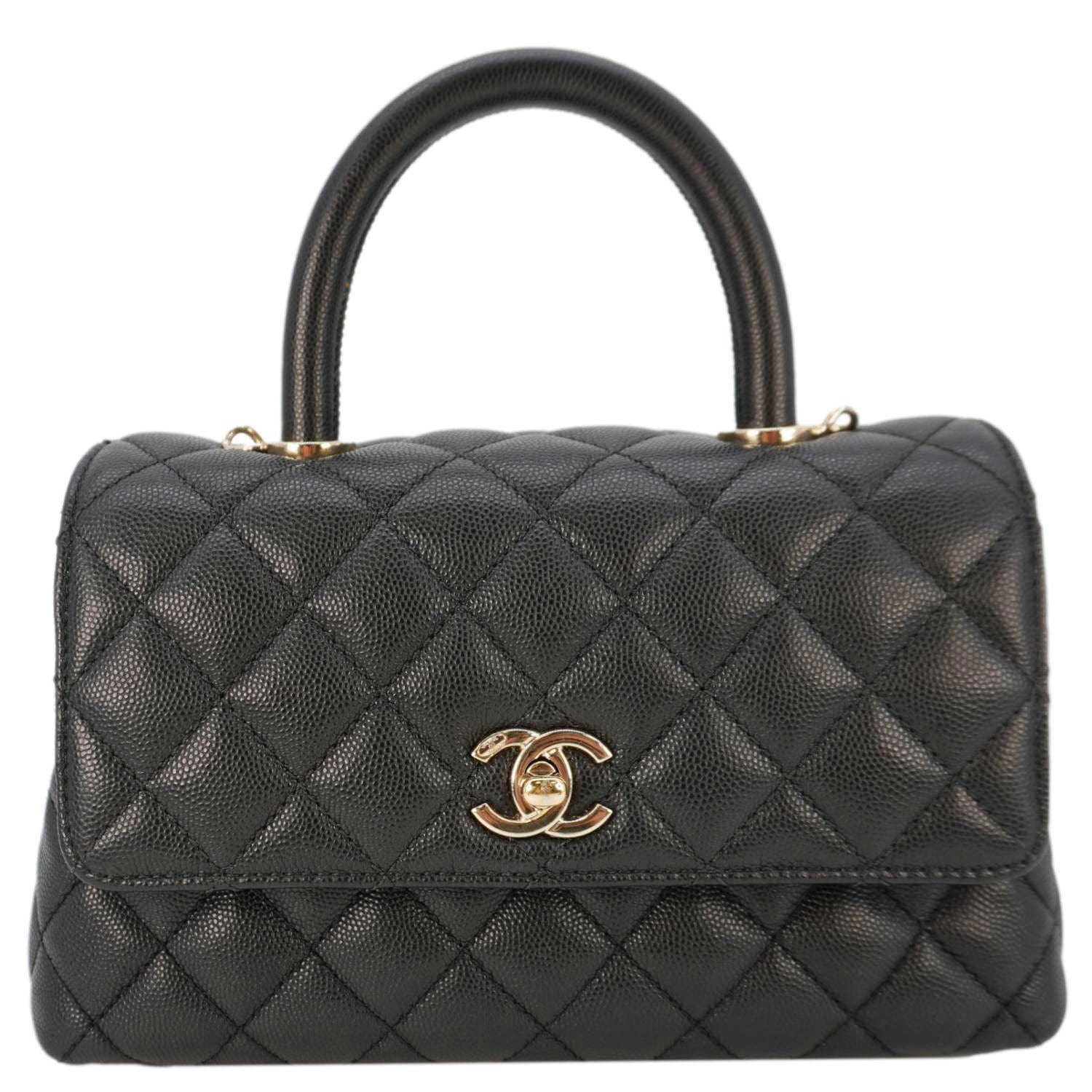 Chanel Coco Flap Small Quilted Caviar Leather Handle Shoulder Bag Black