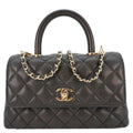 Chanel Coco Flap Small Quilted Caviar Leather Handle Shoulder Bag Black