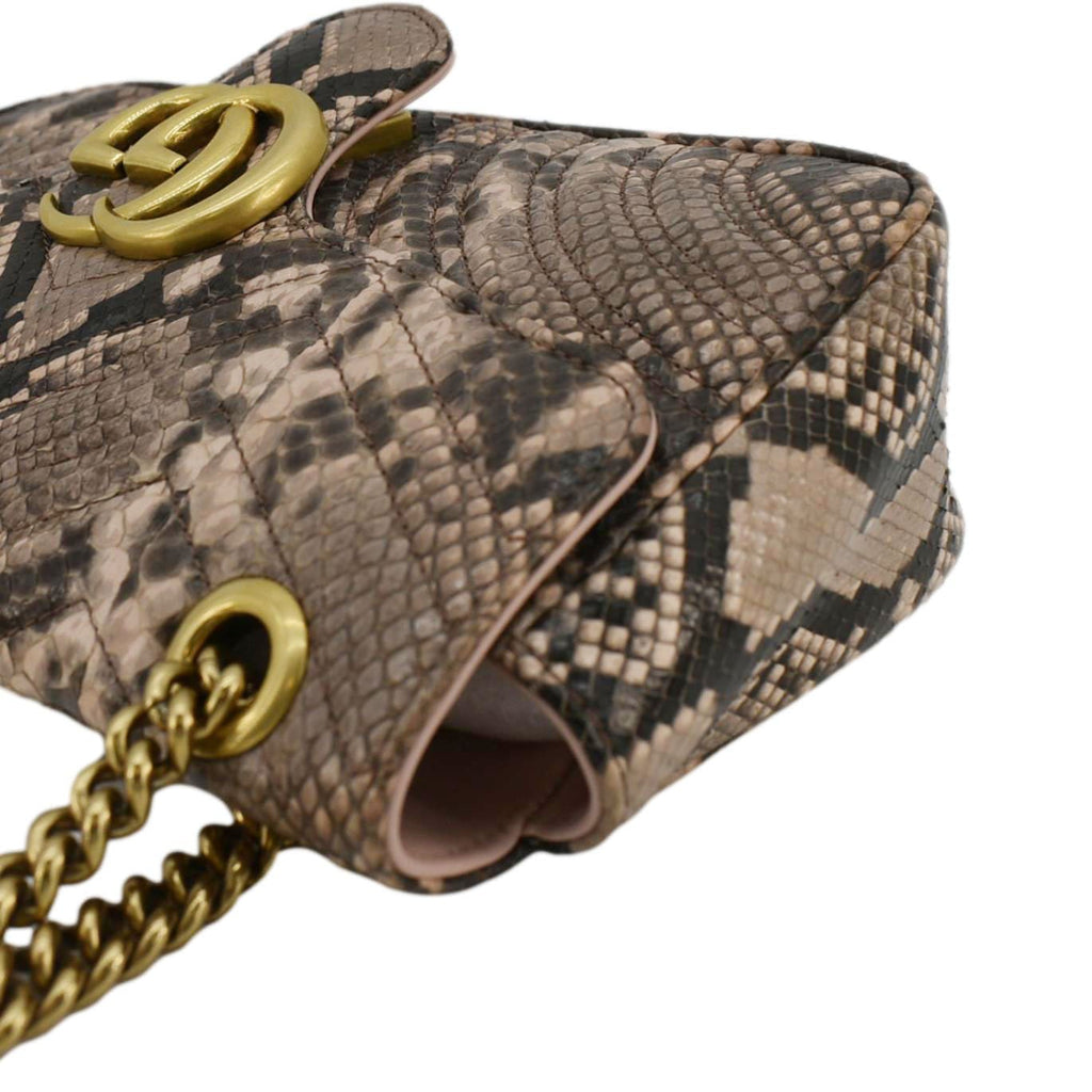 GUCCI Gucci Marmont Snake Print Leather Crossbody Bag Brown 443497
