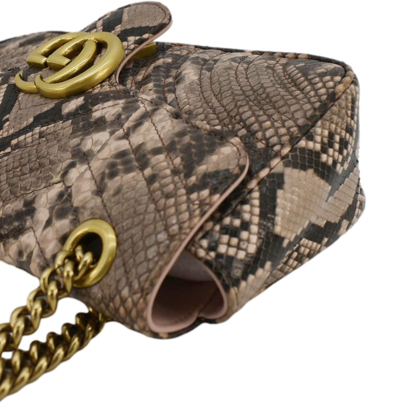 GUCCI Gucci Marmont Snake Print Leather Crossbody Bag Brown 443497