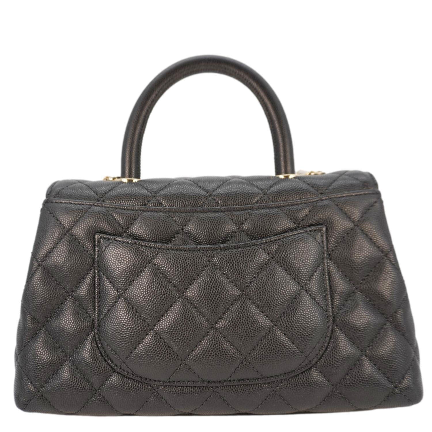 Chanel Coco Flap Small Quilted Caviar Leather Handle Shoulder Bag Black