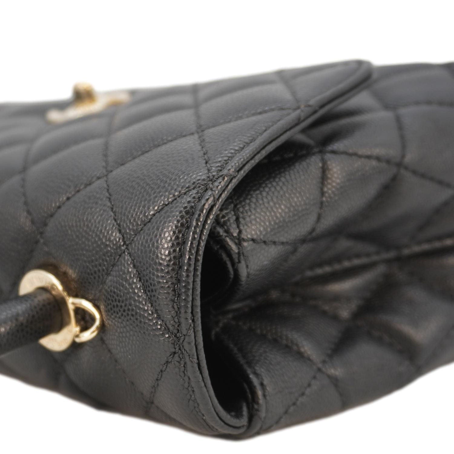 Chanel Coco Flap Small Quilted Caviar Leather Handle Shoulder Bag Black