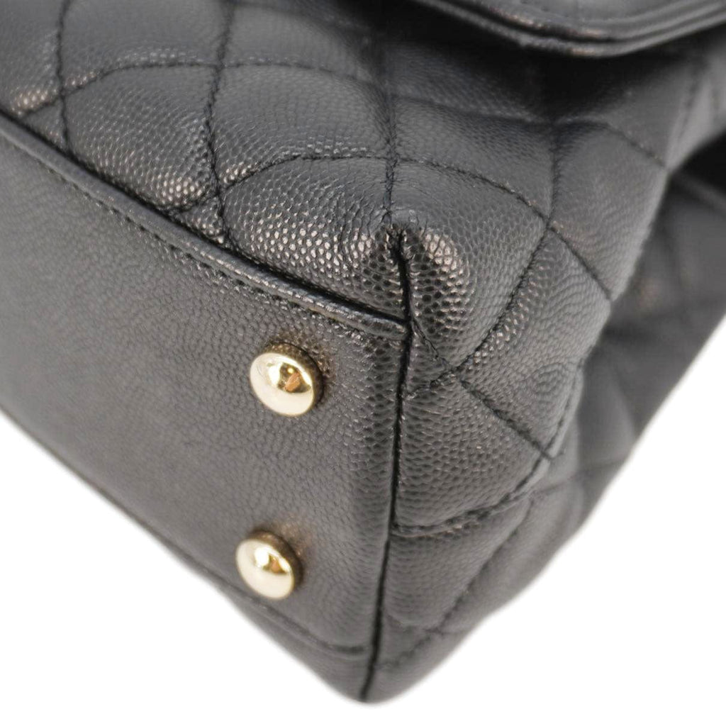 Chanel Coco Flap Small Quilted Caviar Leather Handle Shoulder Bag Black