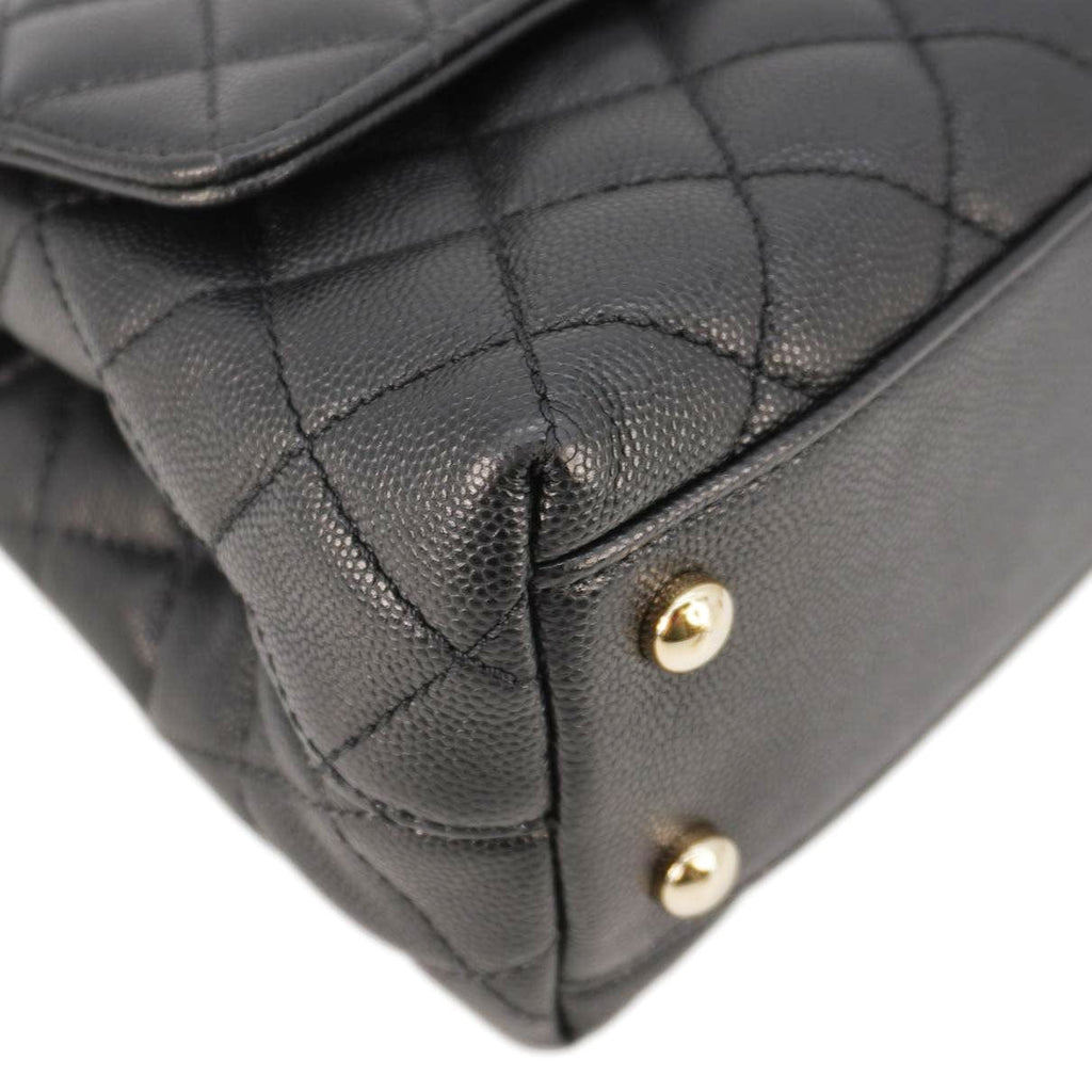 Chanel Coco Flap Small Quilted Caviar Leather Handle Shoulder Bag Black