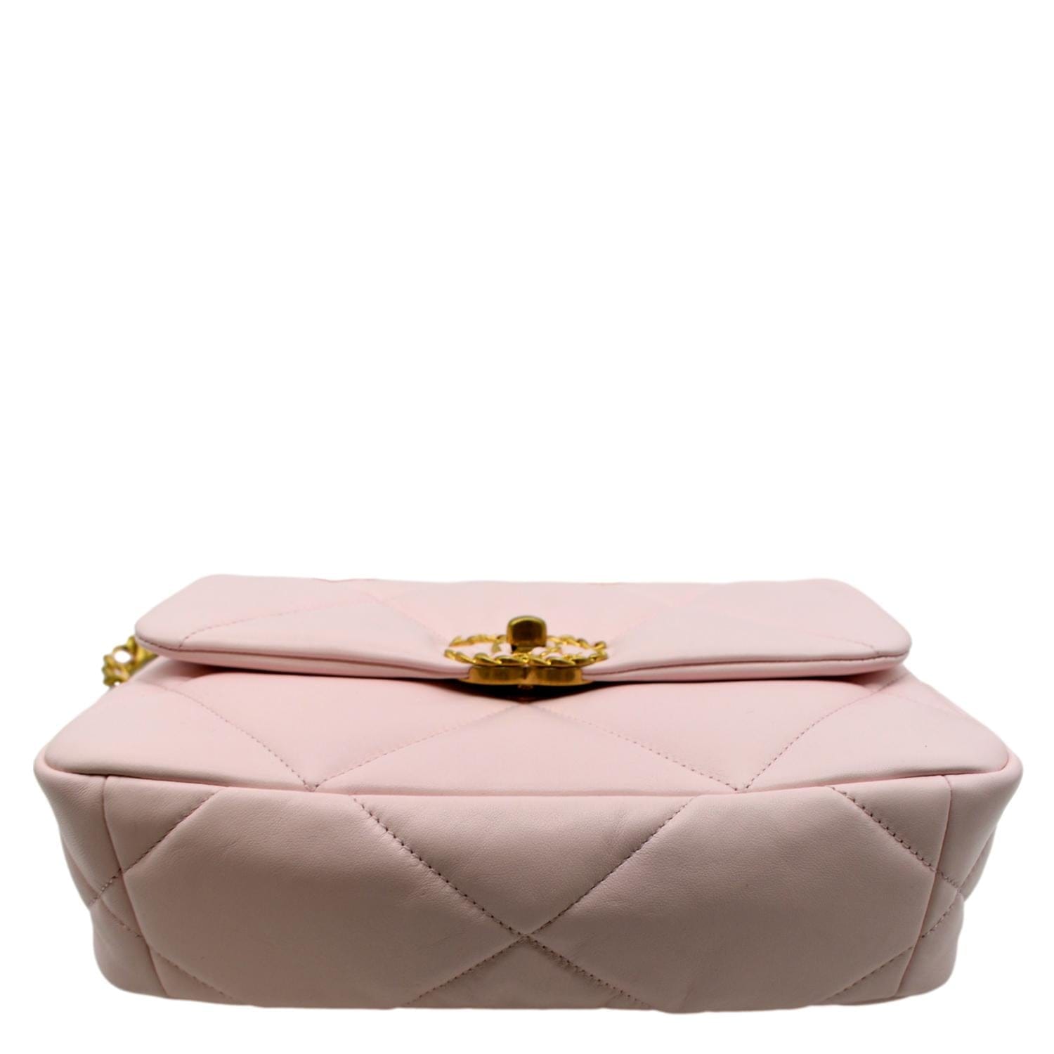 Chanel 19 Medium Flap Quilted Lambskin Leather Shoulder Bag Light Pink