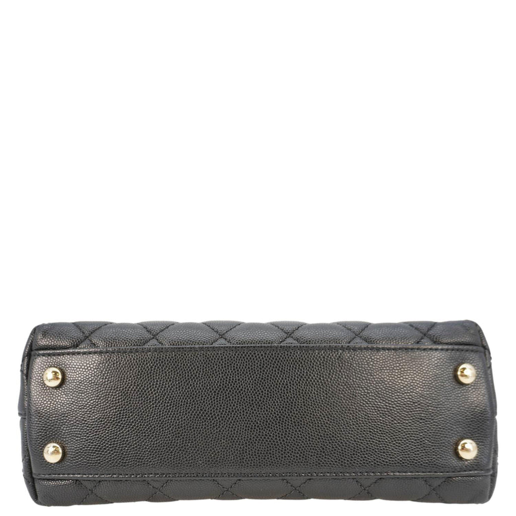 Chanel Coco Flap Small Quilted Caviar Leather Handle Shoulder Bag Black