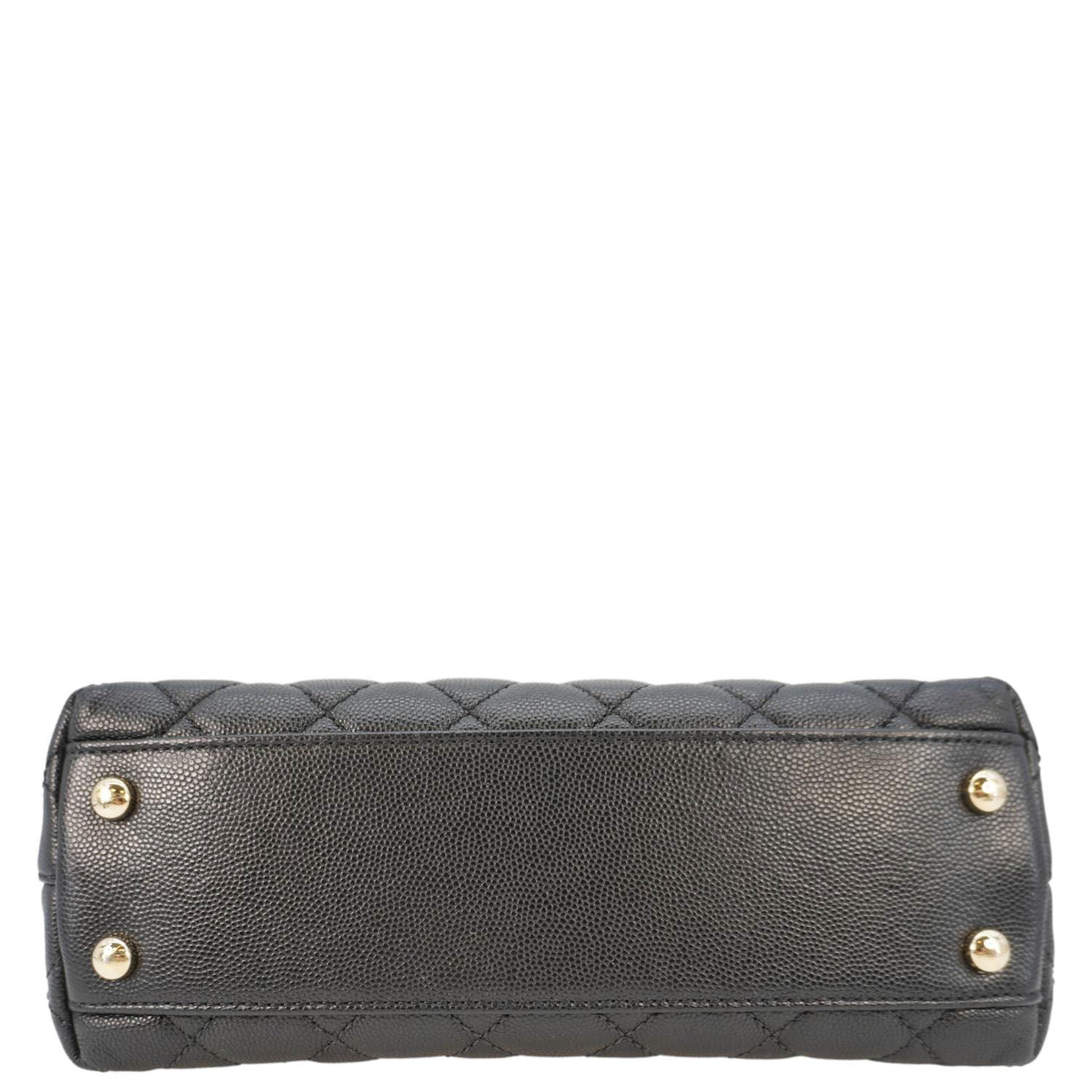 Chanel Coco Flap Small Quilted Caviar Leather Handle Shoulder Bag Black