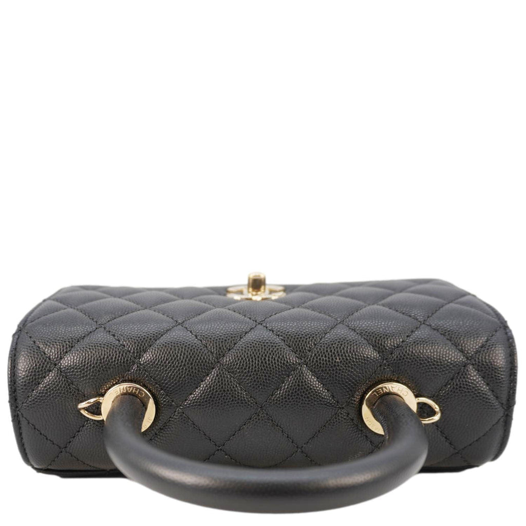 Chanel Coco Flap Small Quilted Caviar Leather Handle Shoulder Bag Black